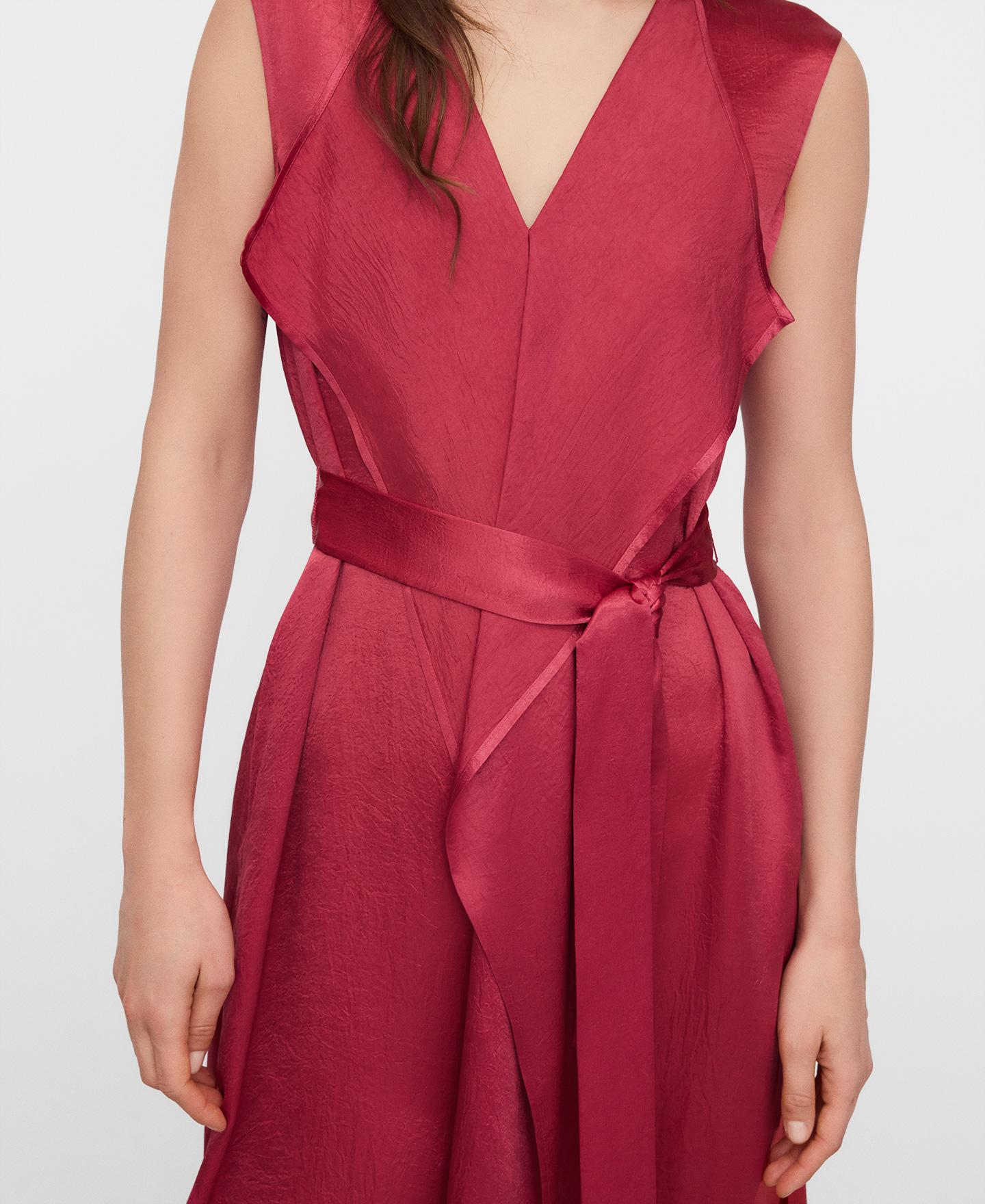 Vestido Comprido Acetinado com Tecido Franzido Morango-4