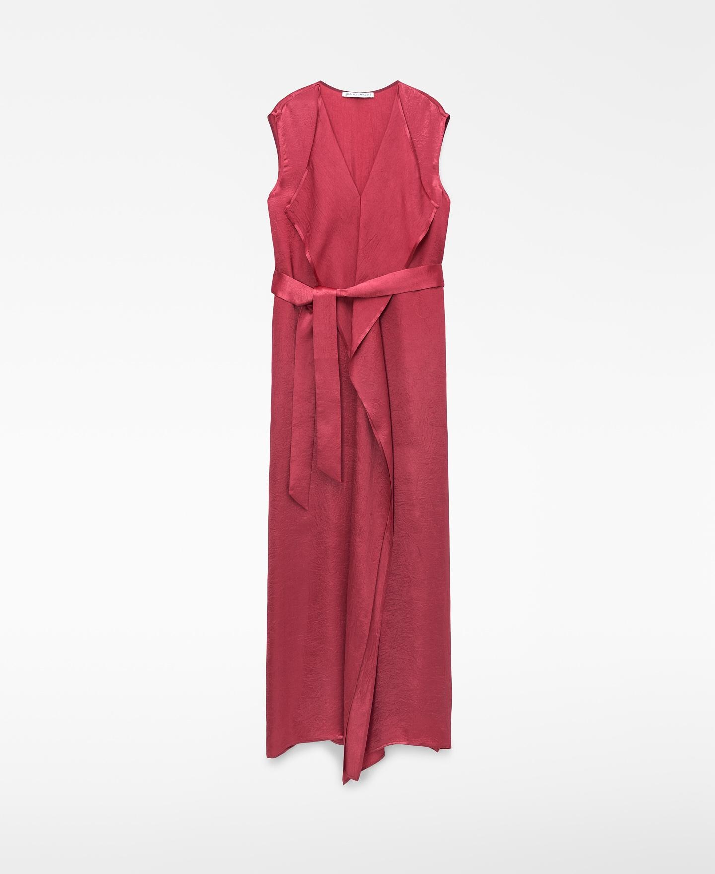 Vestido Comprido Acetinado com Tecido Franzido Morango-5