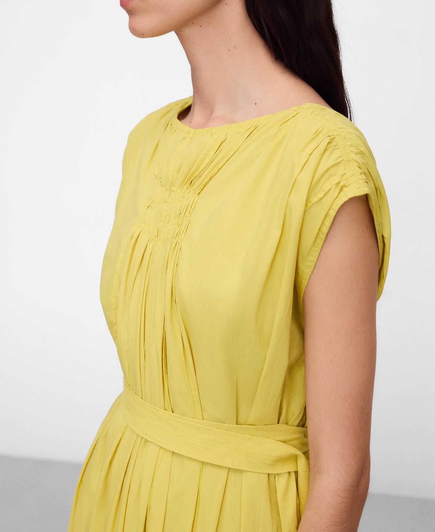 Vestido Comprido Bordado com Franjas em Algodão Amarelo-limão-6