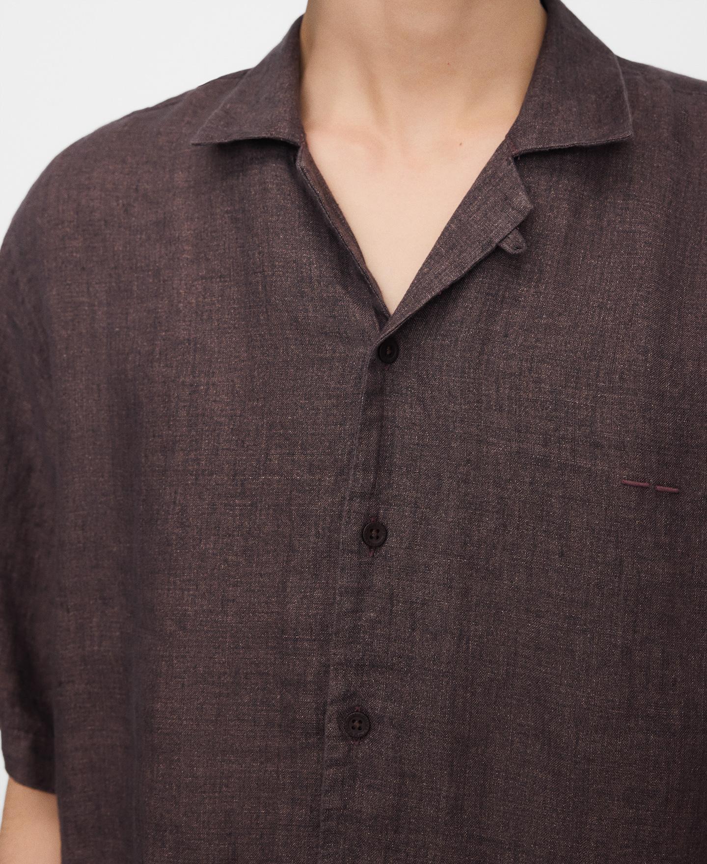 Camisa de Linho com Gola Bowling em Linho Europeu Beringela-4