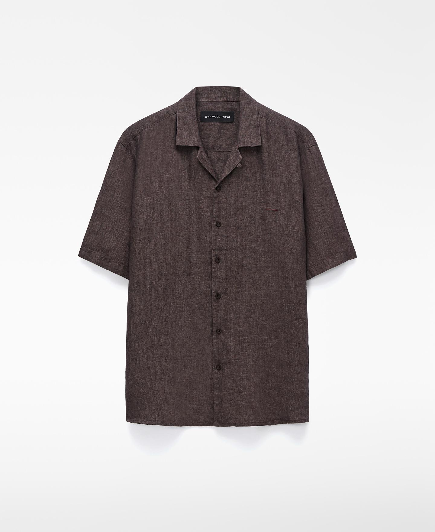Camisa de Linho com Gola Bowling em Linho Europeu Beringela-5