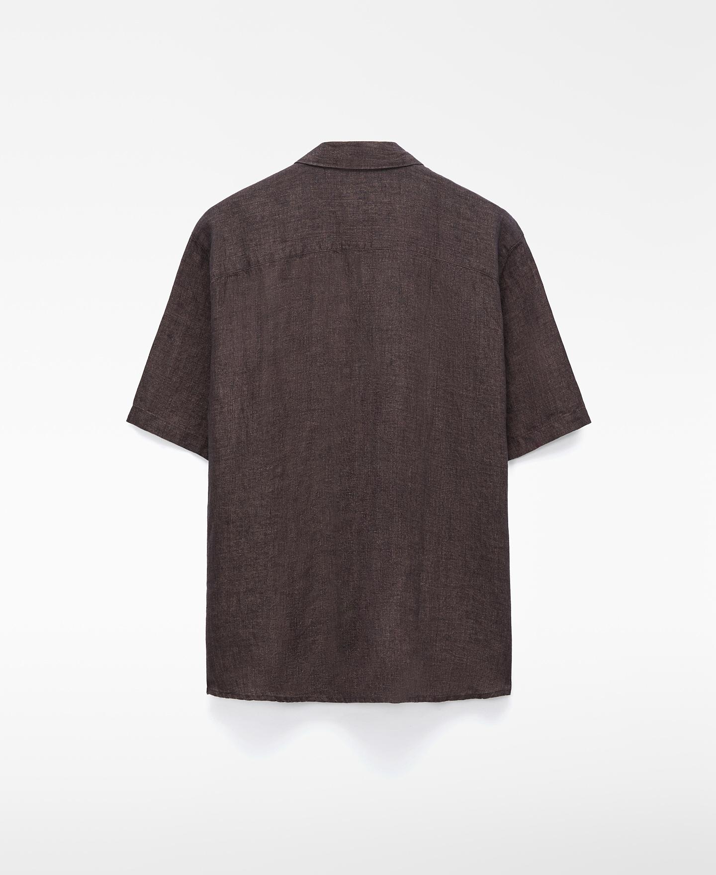 Camisa de Linho com Gola Bowling em Linho Europeu Beringela-6