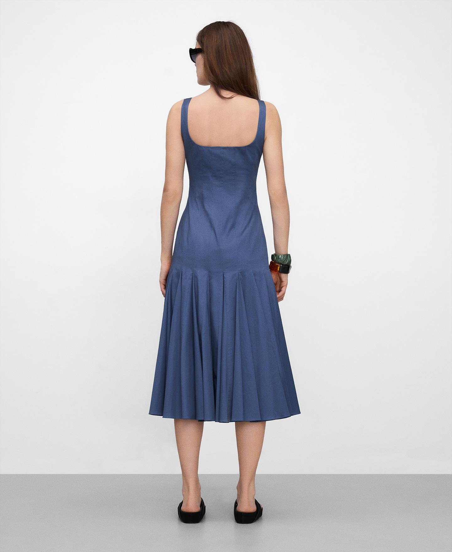 Vestido Midi Plissado Evasé Azul-3