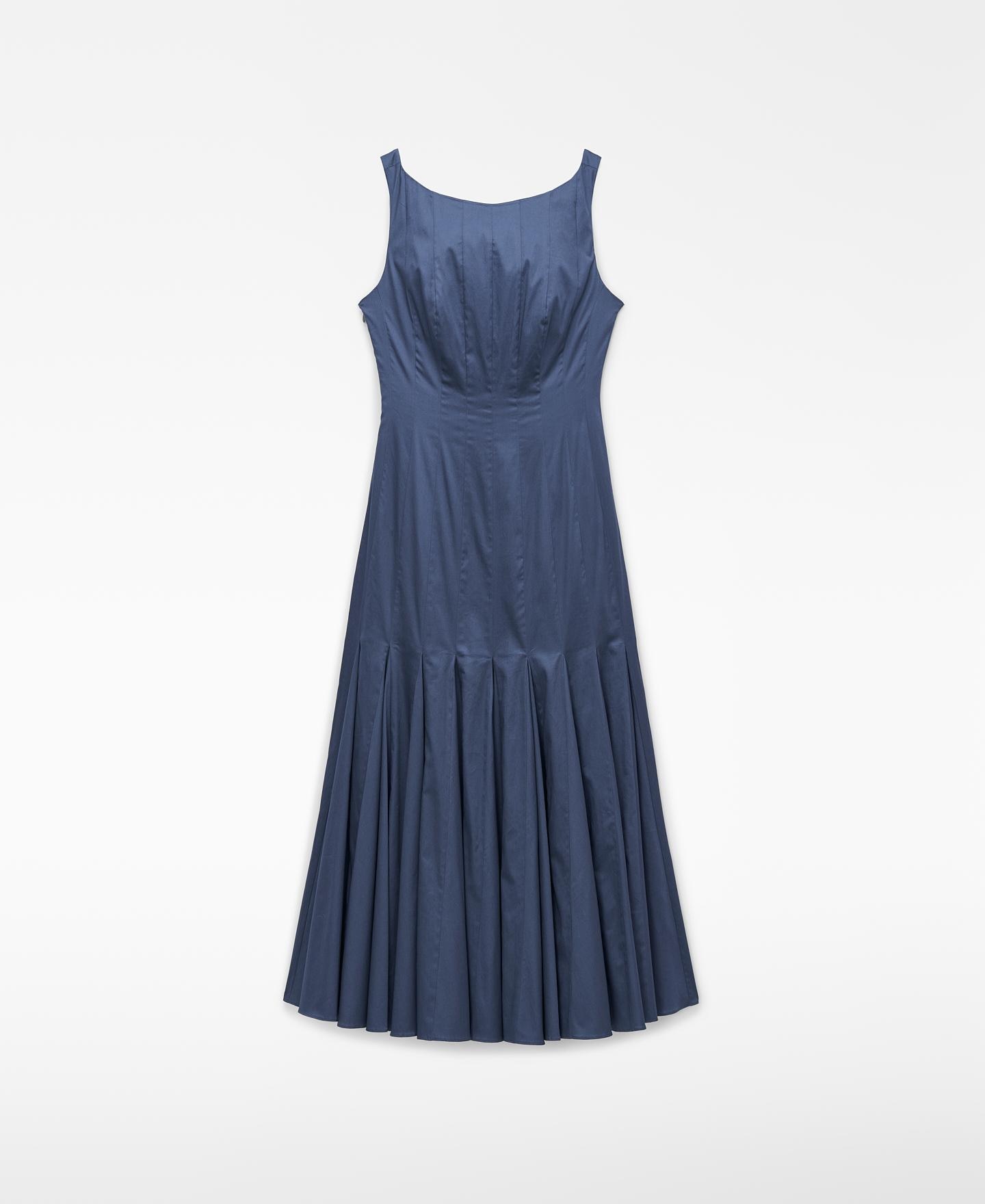 Vestido Midi Plissado Evasé Azul-5