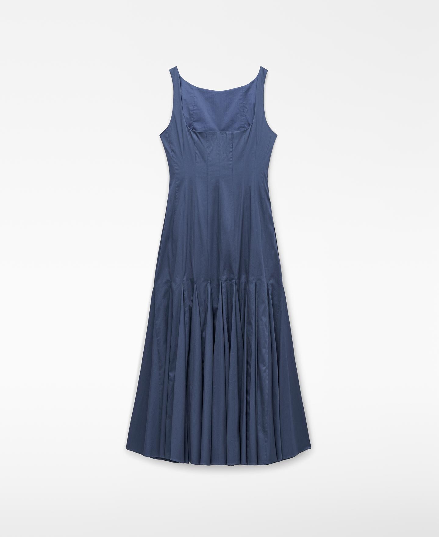 Vestido Midi Plissado Evasé Azul-6