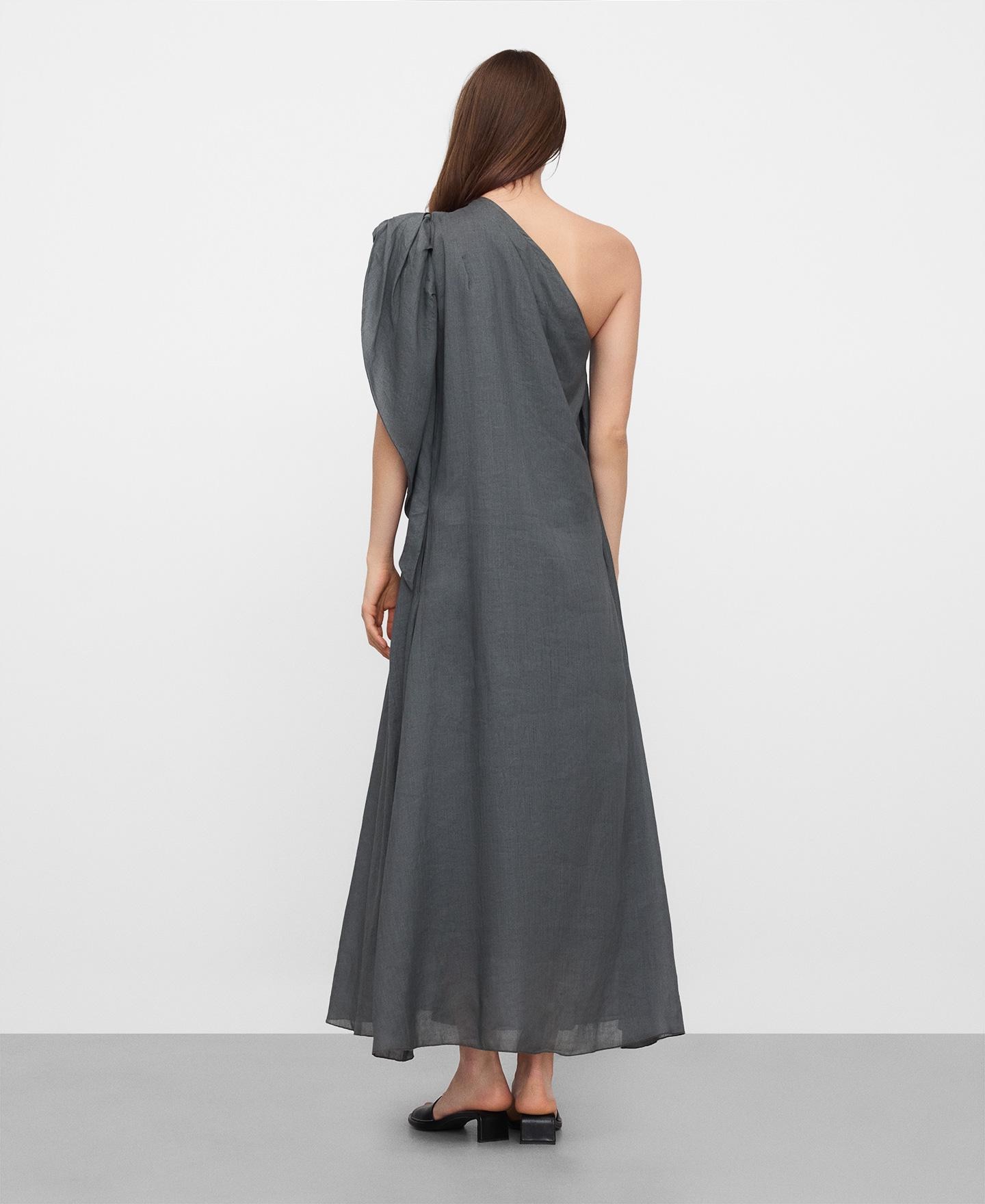 Vestido Comprido Assimétrico em Rami Cinzento-cinza-3