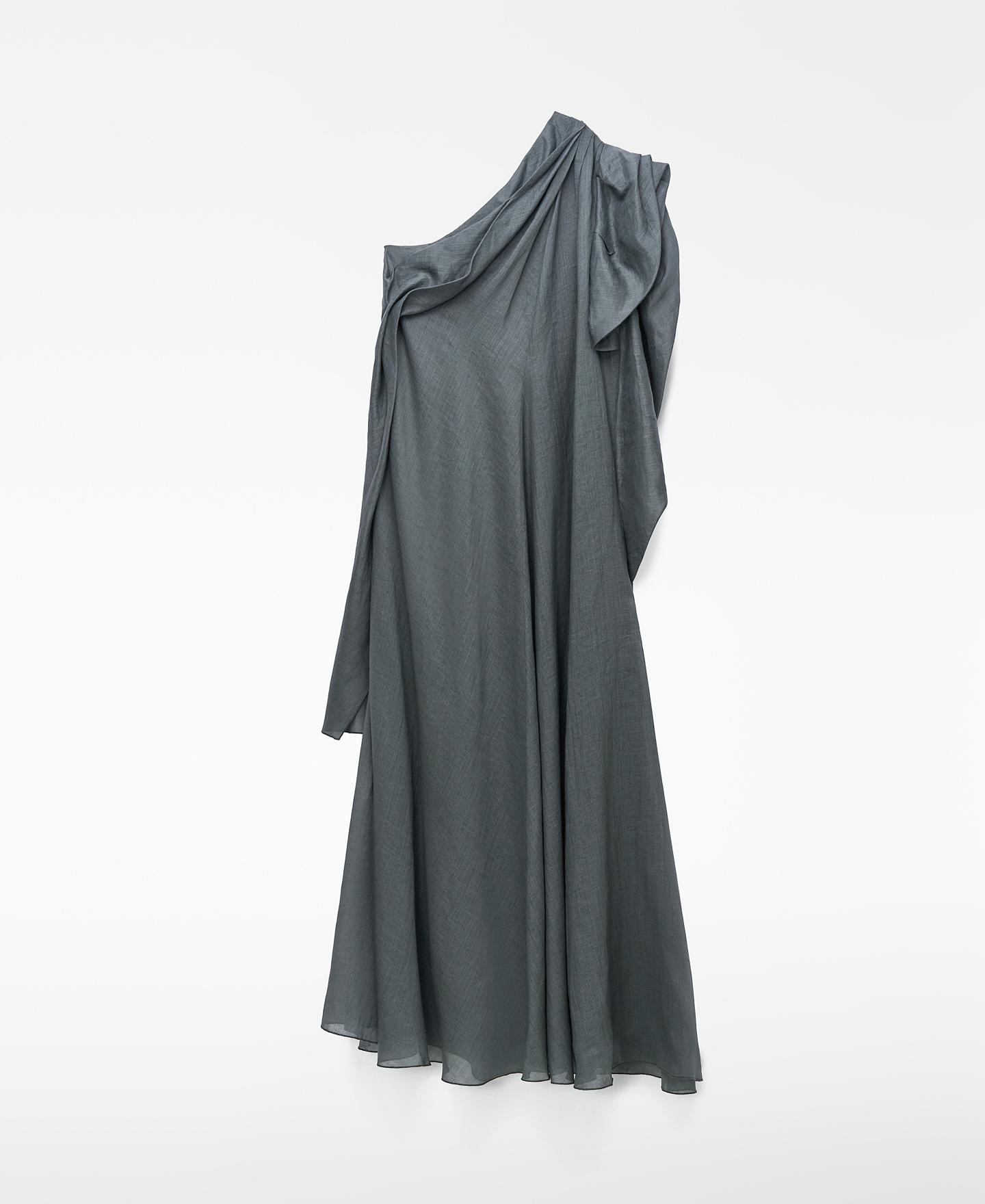 Vestido Comprido Assimétrico em Rami Cinzento-cinza-5