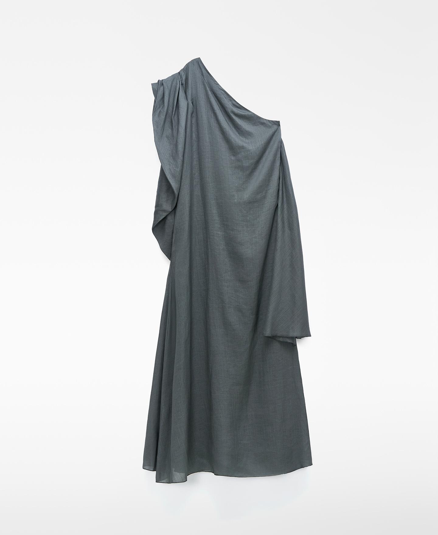 Vestido Comprido Assimétrico em Rami Cinzento-cinza-6