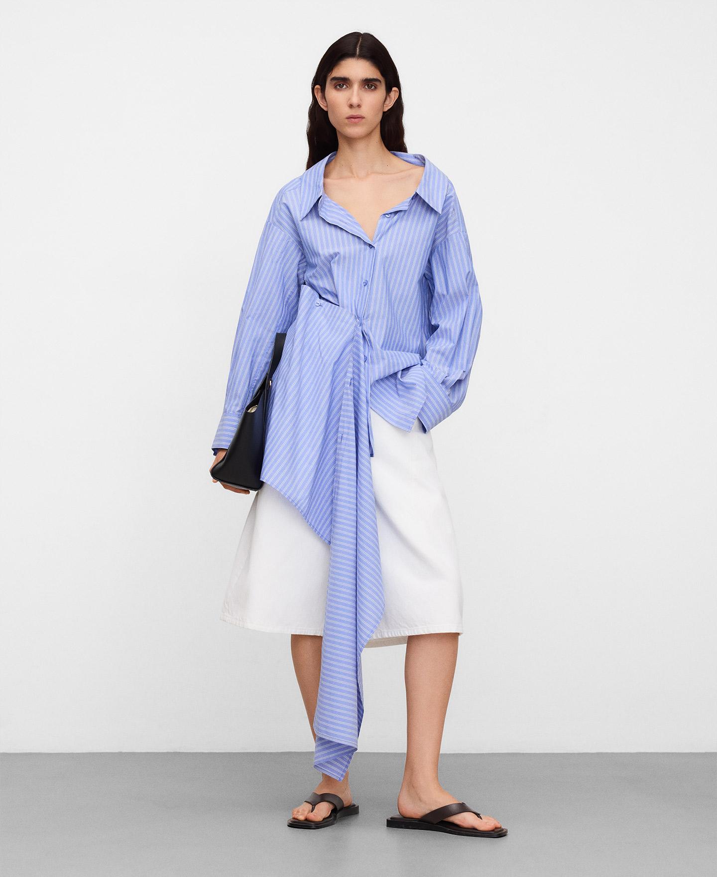 Camisa de Algodão Multiposições Às Riscas Azul/Branco-2