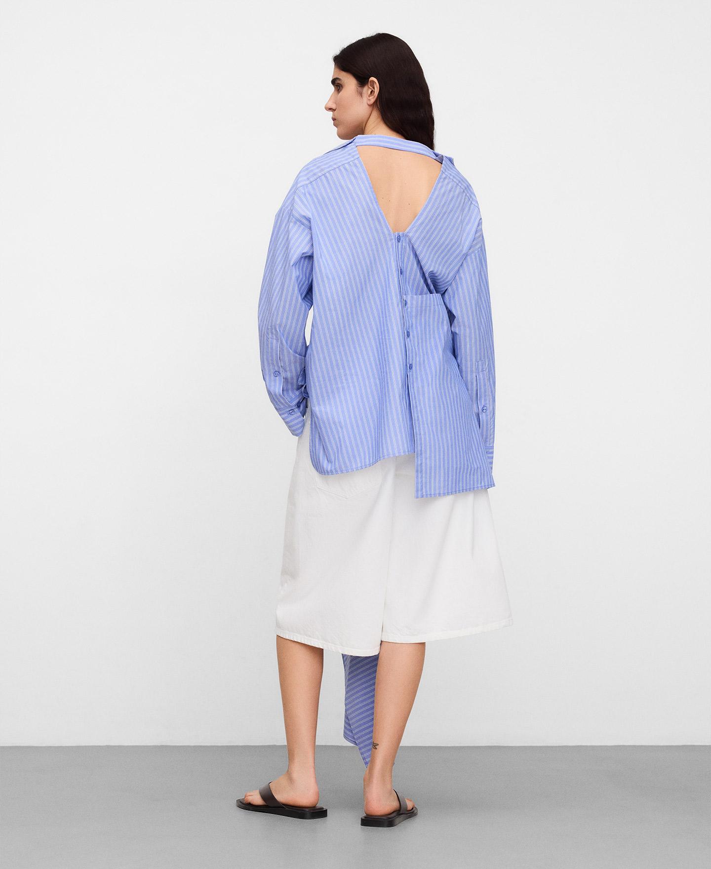 Camisa de Algodão Multiposições Às Riscas Azul/Branco-3