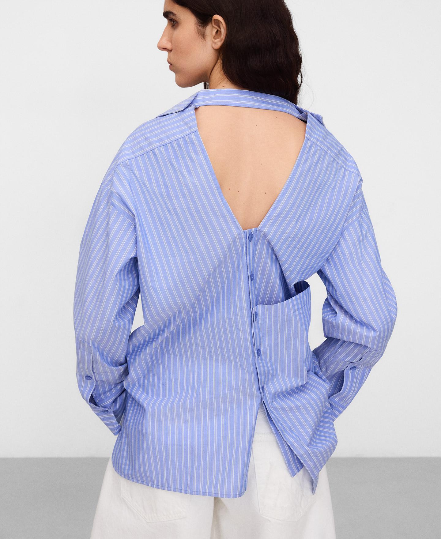 Camisa de Algodão Multiposições Às Riscas Azul/Branco-4