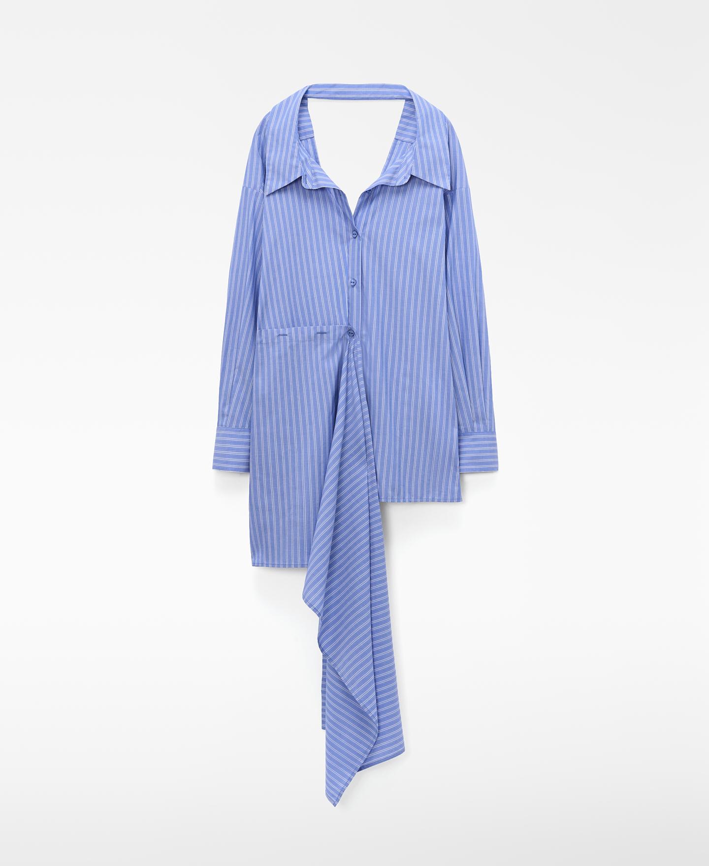 Camisa de Algodão Multiposições Às Riscas Azul/Branco-5