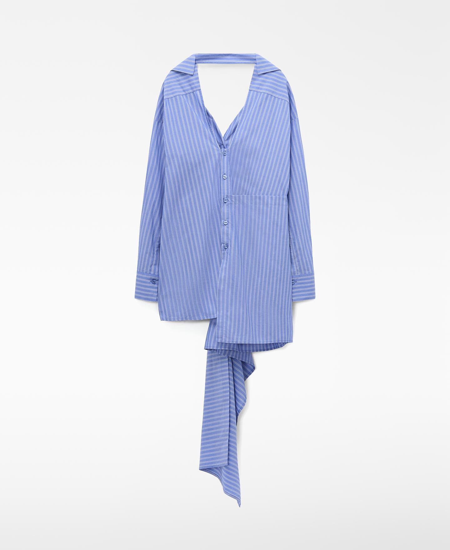 Camisa de Algodão Multiposições Às Riscas Azul/Branco-6