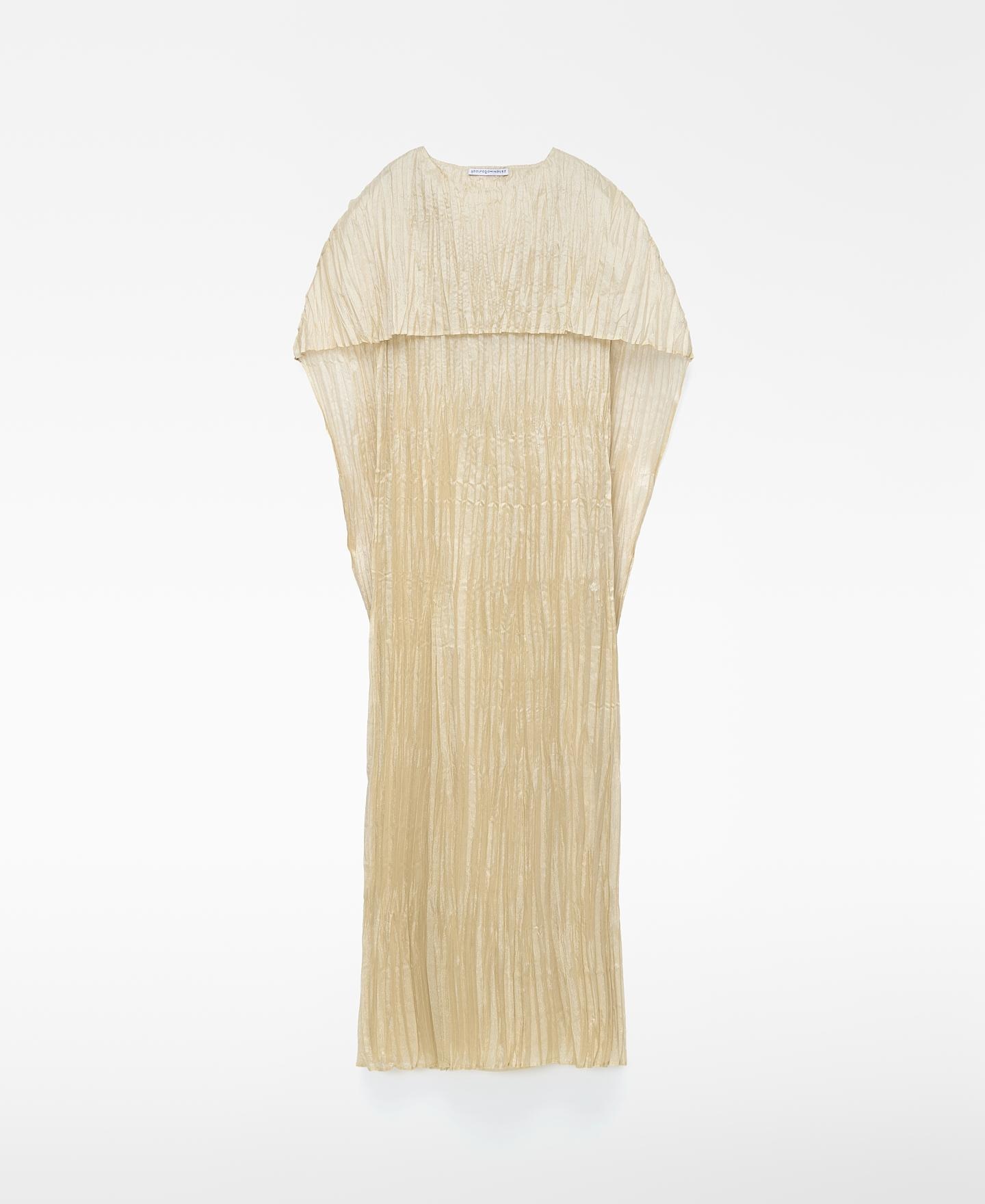Vestido Comprido Plissado com Capa Dourado-7