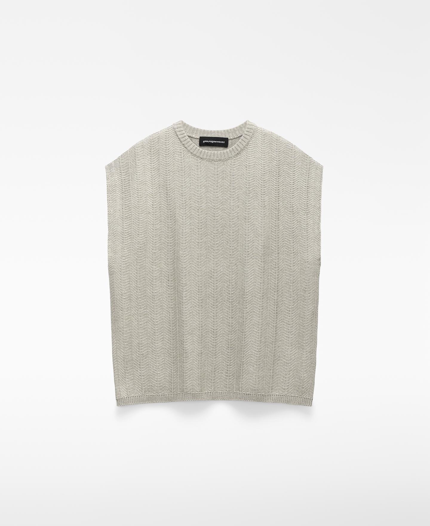 Camisola Tipo Colete Oversize com Textura de Ráfia Natural-5