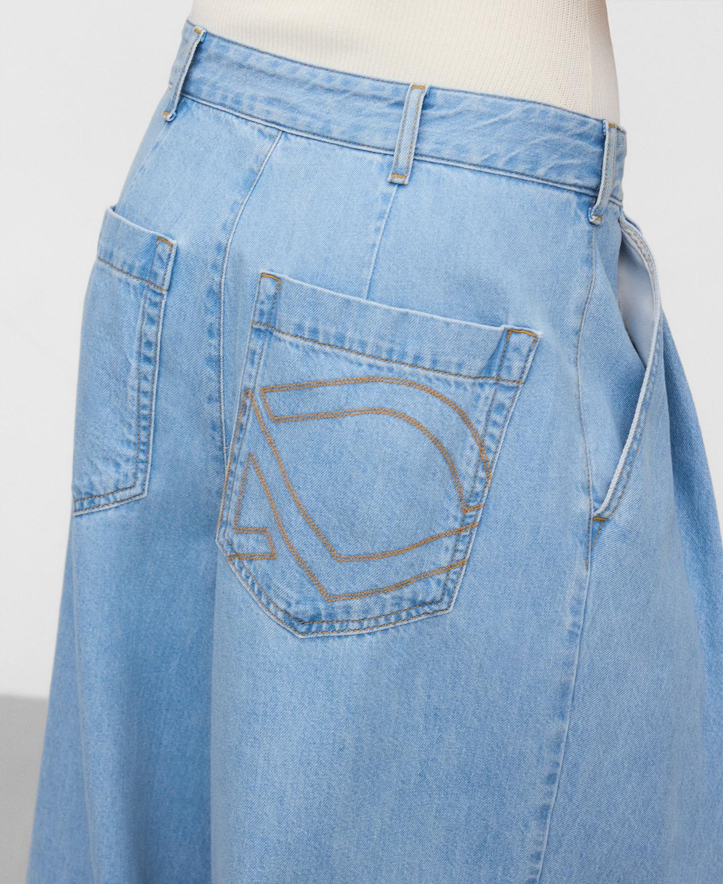 Jeans com Corte Baggy Cruzado em Denim de Algodão Azul-claro-4