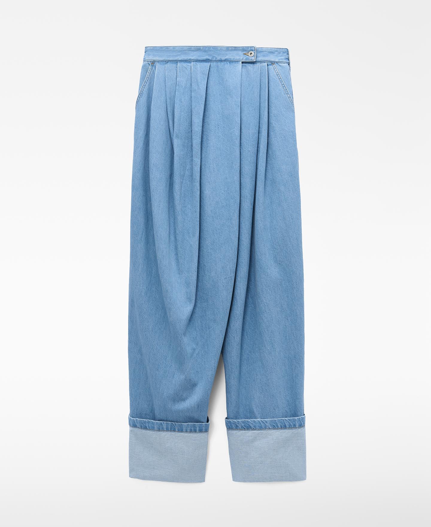 Jeans com Corte Baggy Cruzado em Denim de Algodão Azul-claro-5