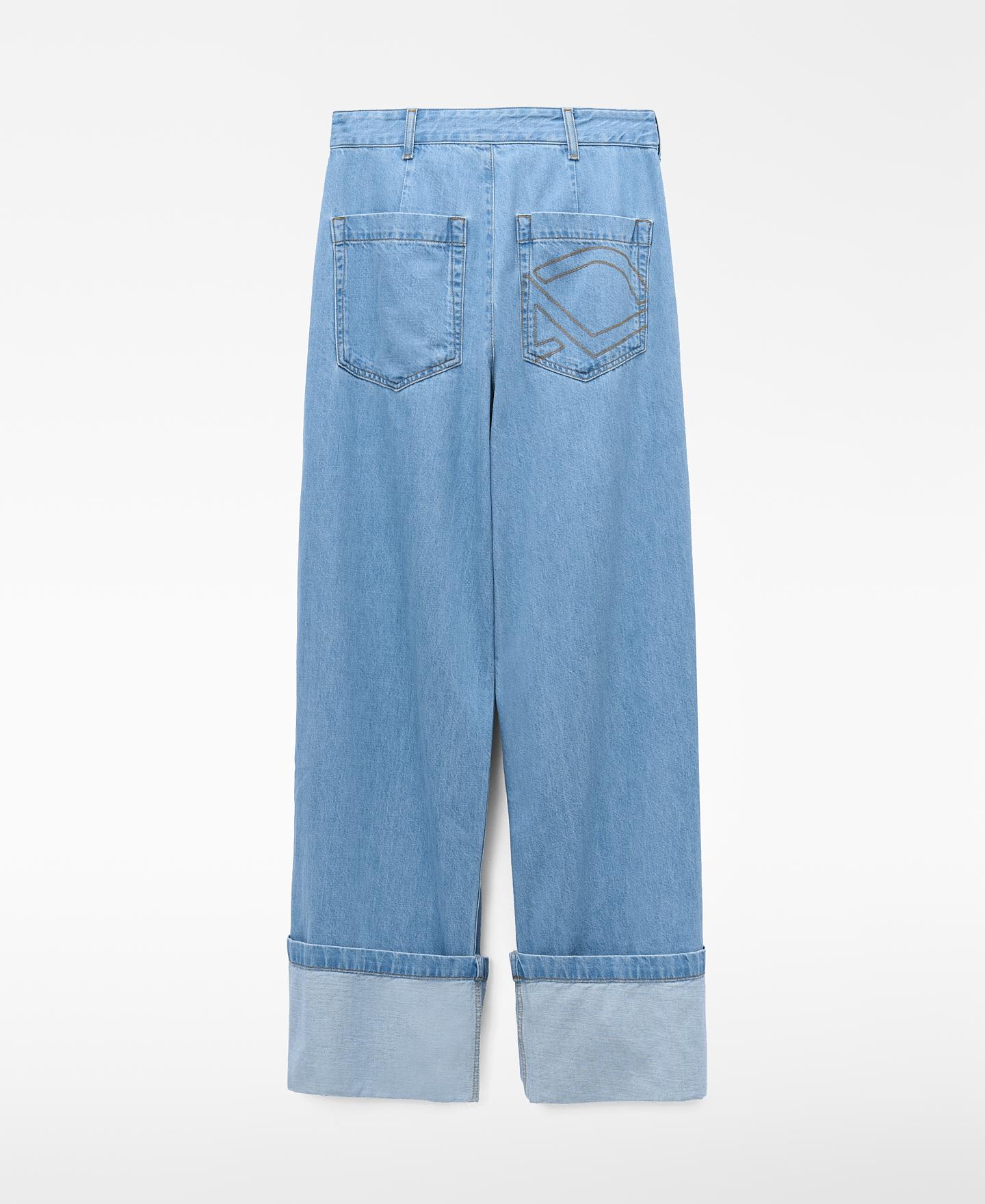 Jeans com Corte Baggy Cruzado em Denim de Algodão Azul-claro-6