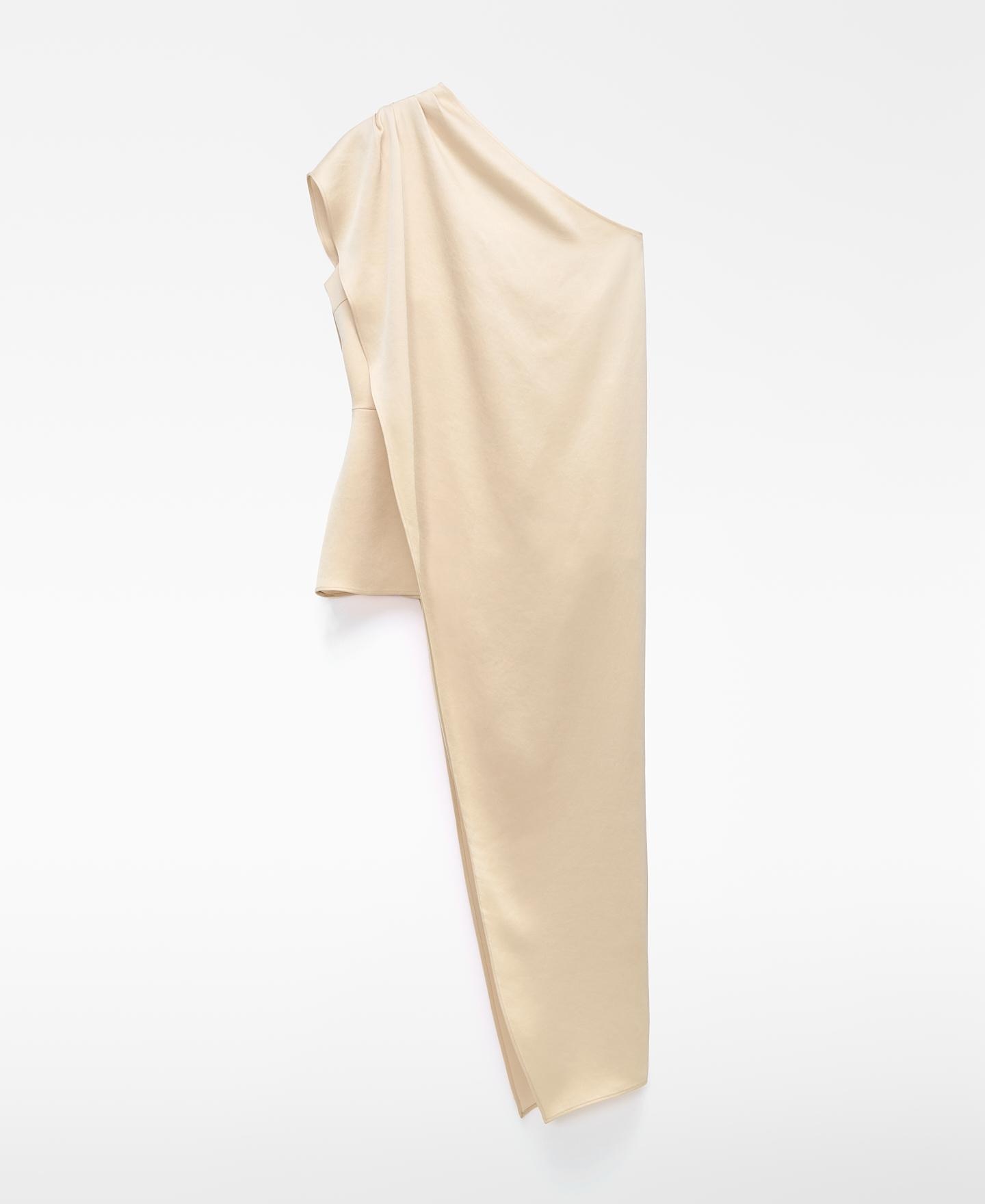Top Peplum com Capa Assimétrica Superposta Creme-5