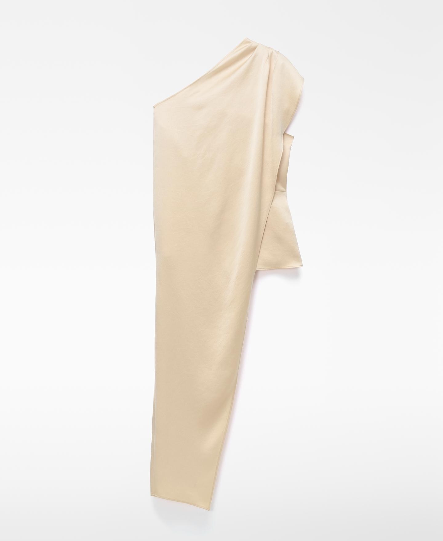 Top Peplum com Capa Assimétrica Superposta Creme-6