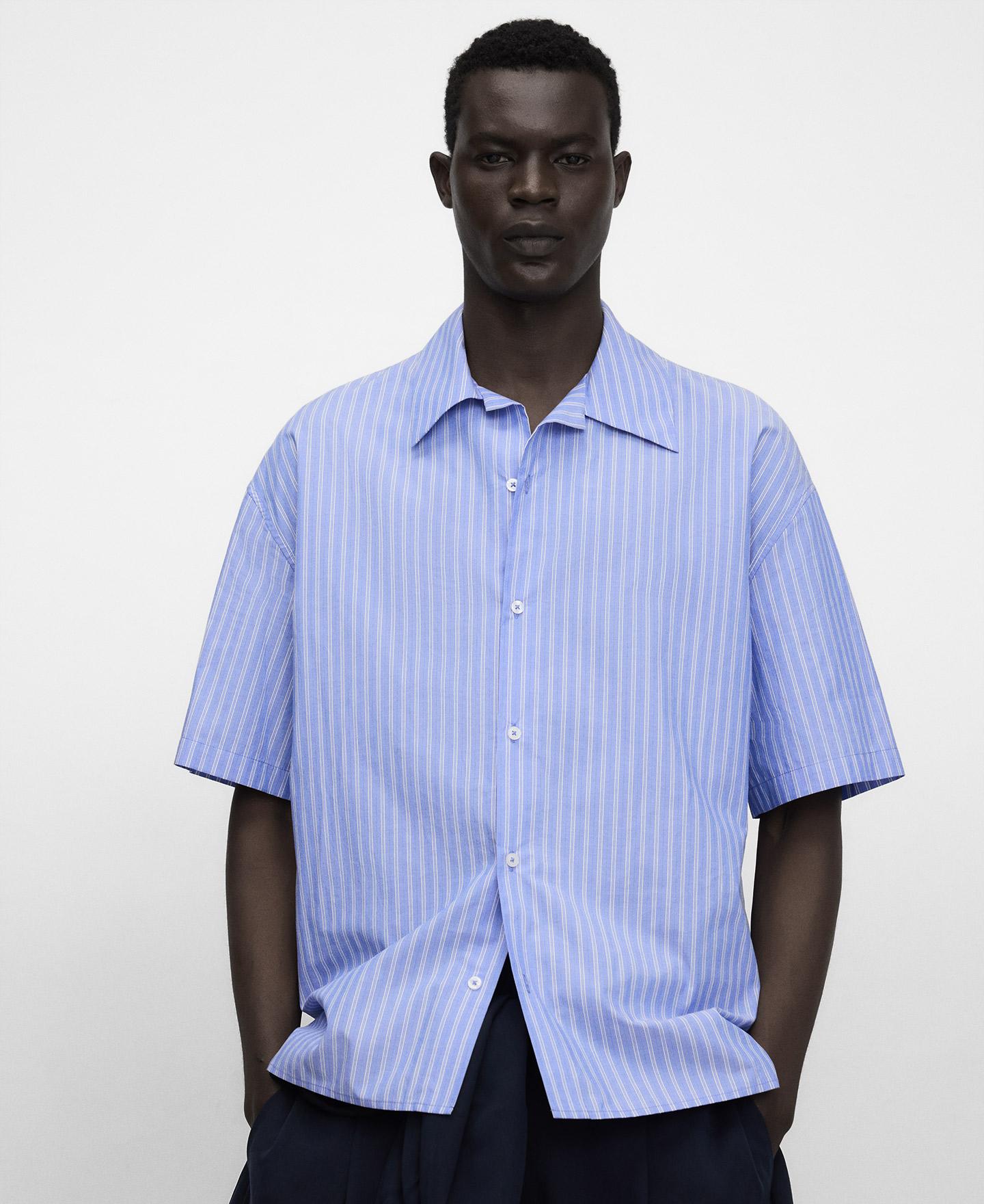 Camisa Multiposições de Algodão Às Riscas Azul / Branco-1