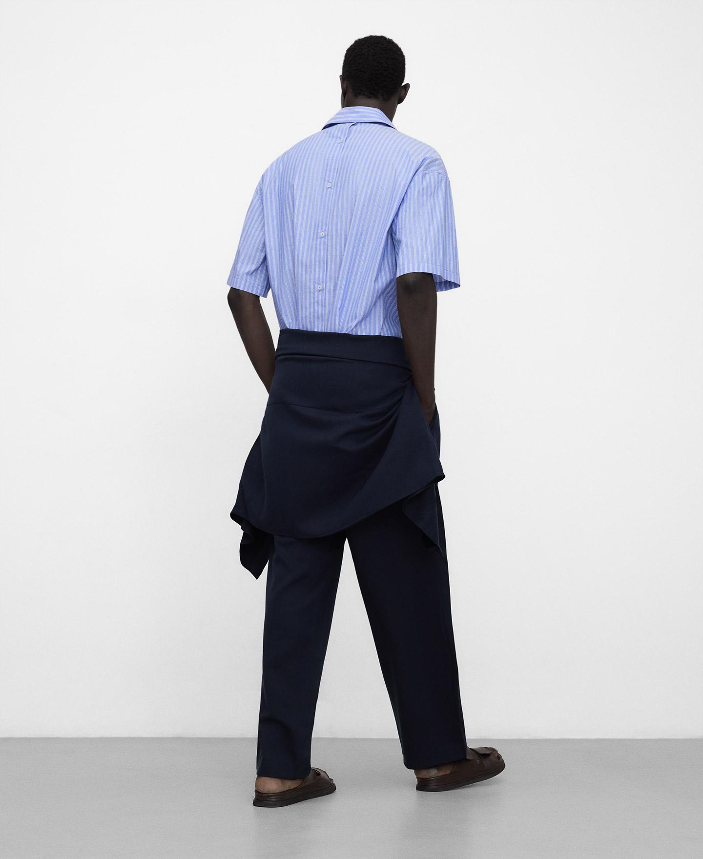 Camisa Multiposições de Algodão Às Riscas Azul / Branco-3