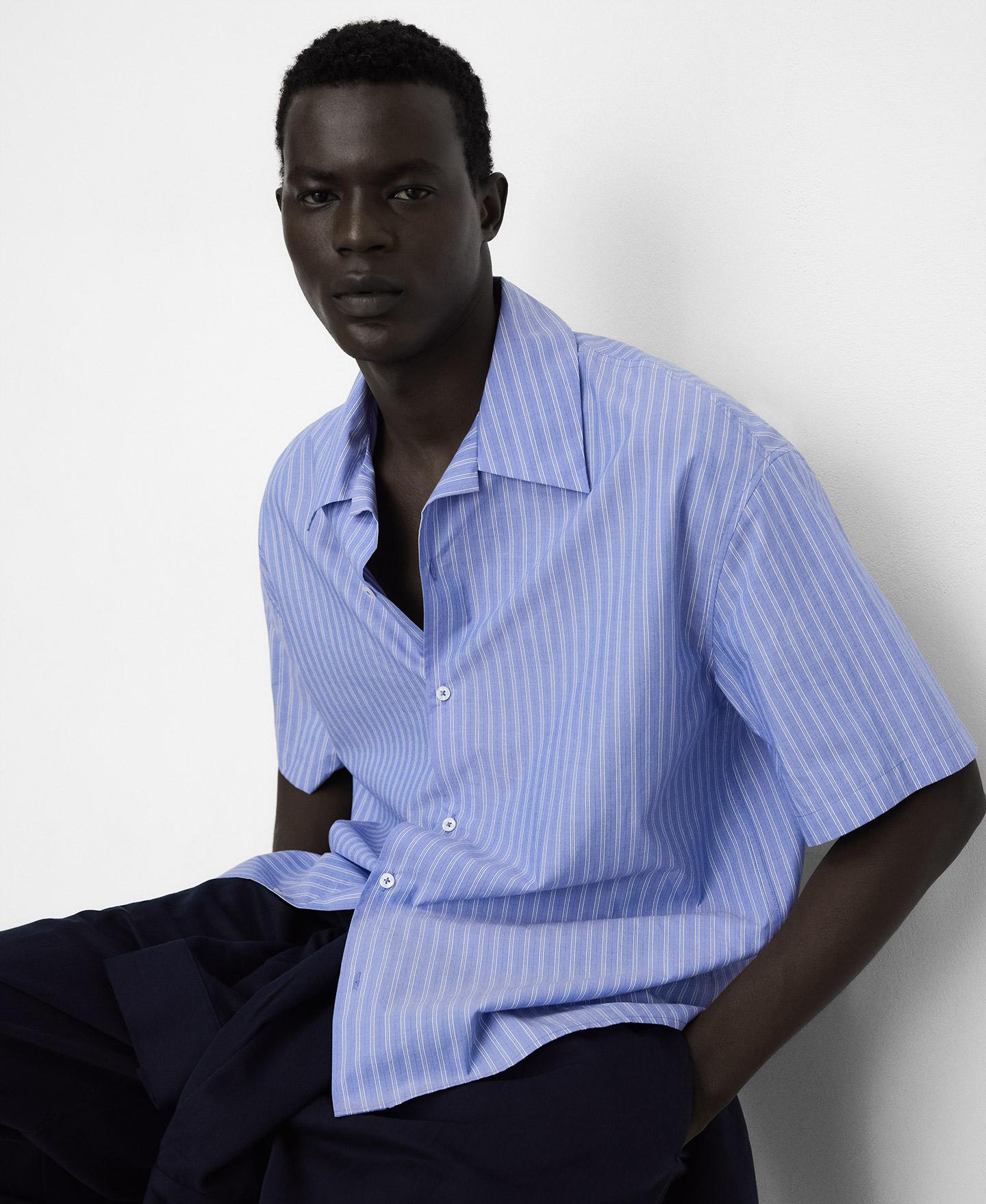 Camisa Multiposições de Algodão Às Riscas Azul / Branco-4