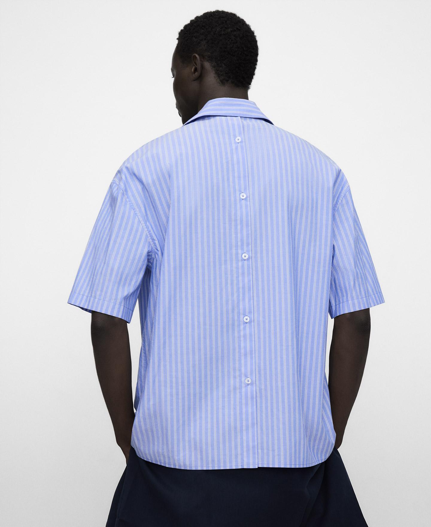 Camisa Multiposições de Algodão Às Riscas Azul / Branco-5