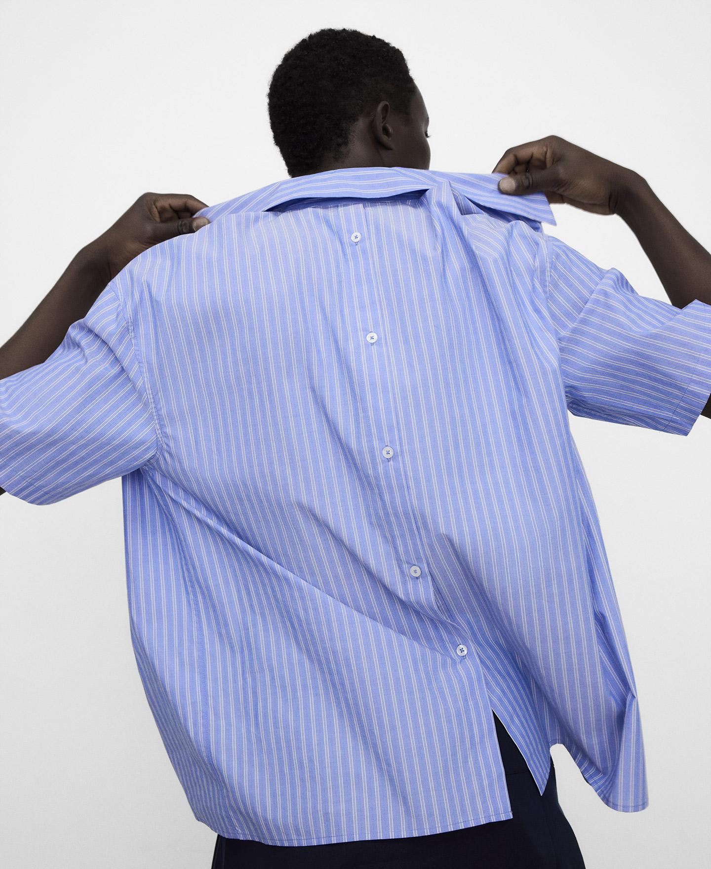 Camisa Multiposições de Algodão Às Riscas Azul / Branco-6