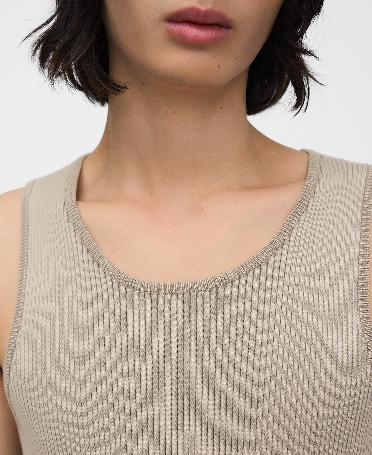 T-shirt sem Mangas de Canelado com Efeito Lavado Bege-4