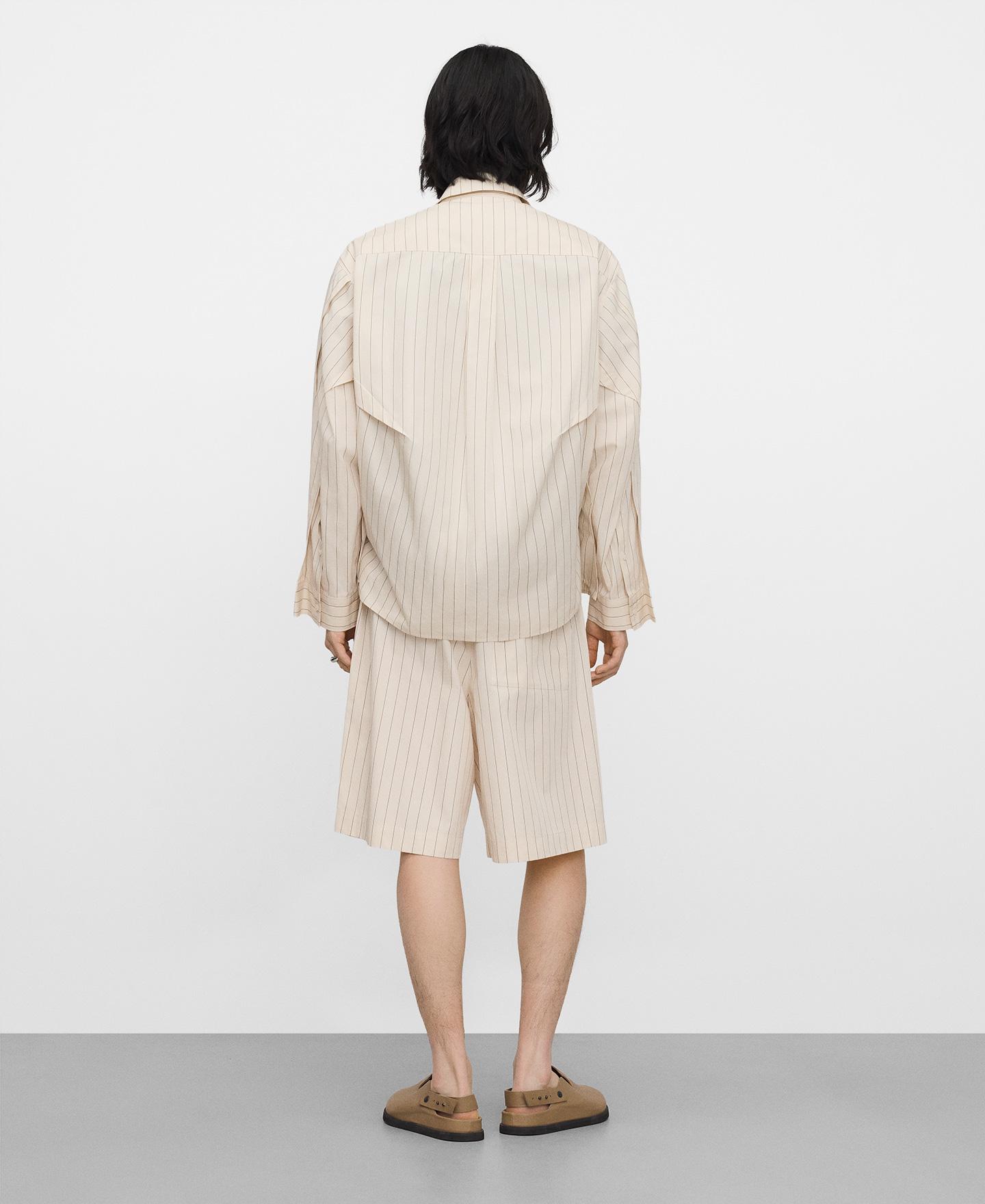 Camisa Relaxed Fit Às Riscas Bege-3
