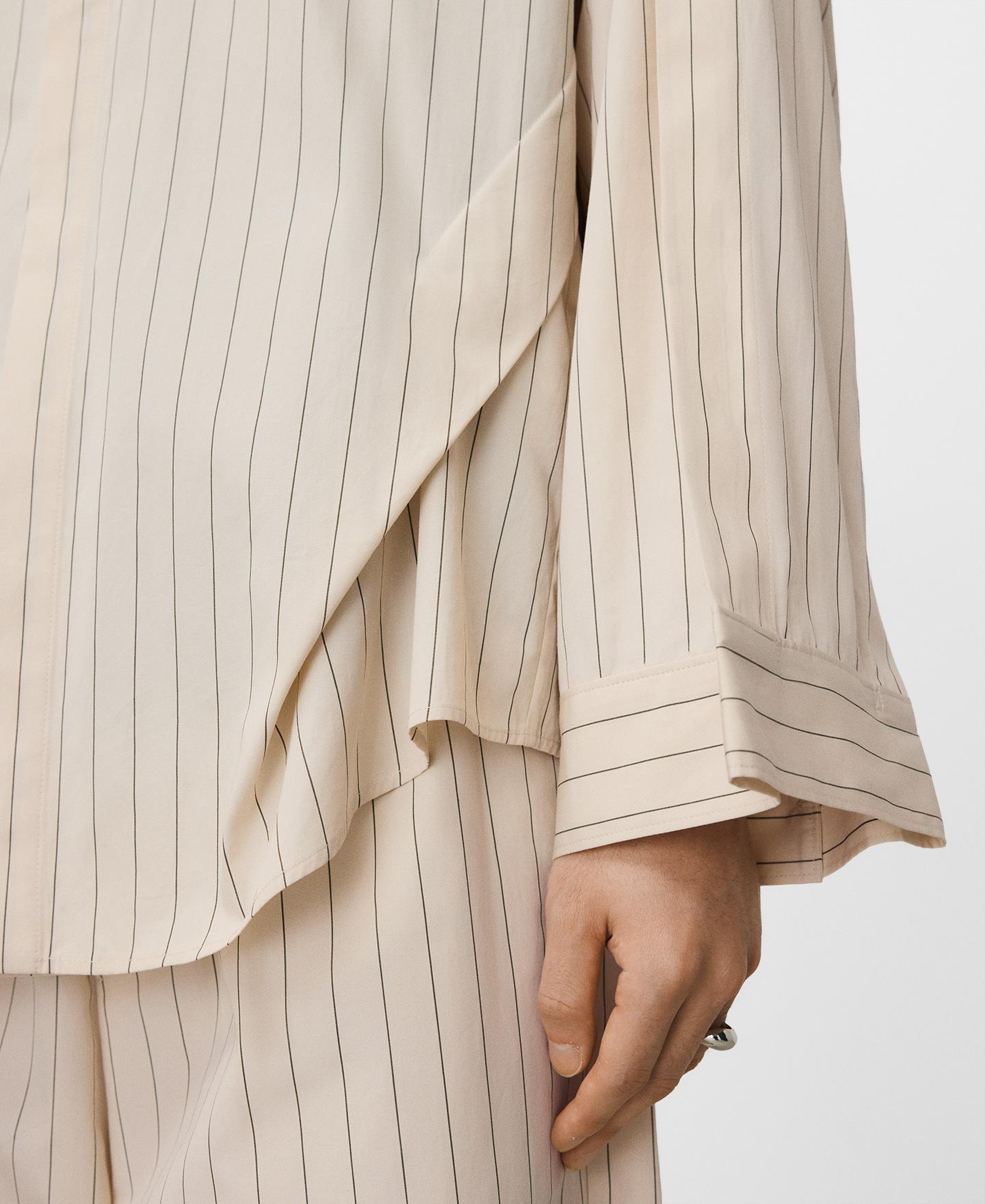 Camisa Relaxed Fit Às Riscas Bege-4