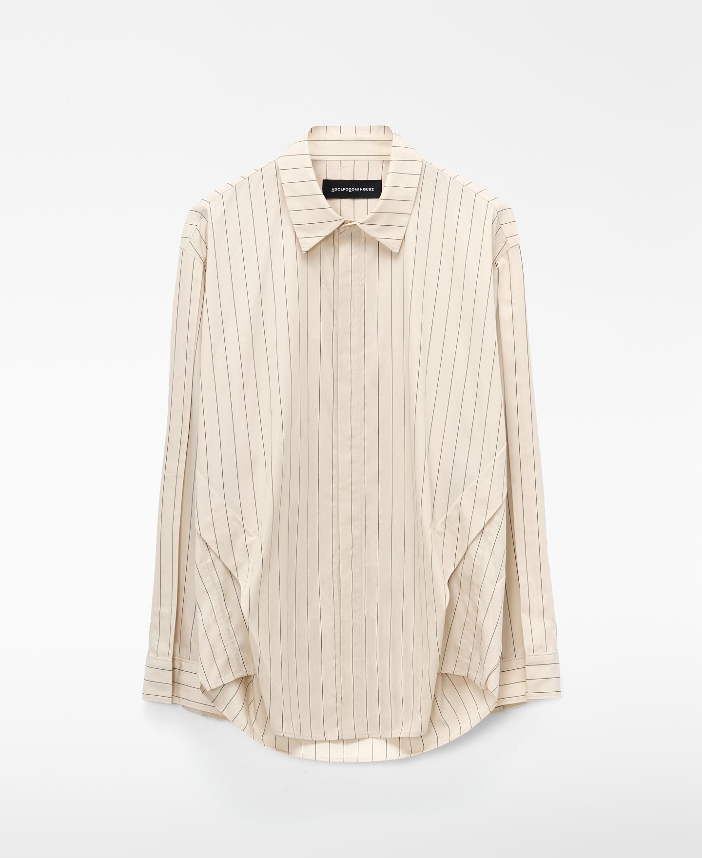 Camisa Relaxed Fit Às Riscas Bege-5