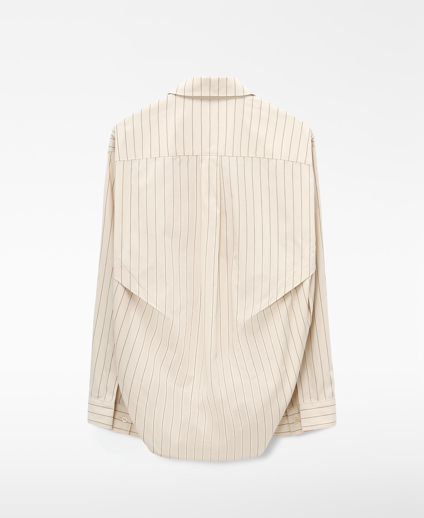 Camisa Relaxed Fit Às Riscas Bege-6