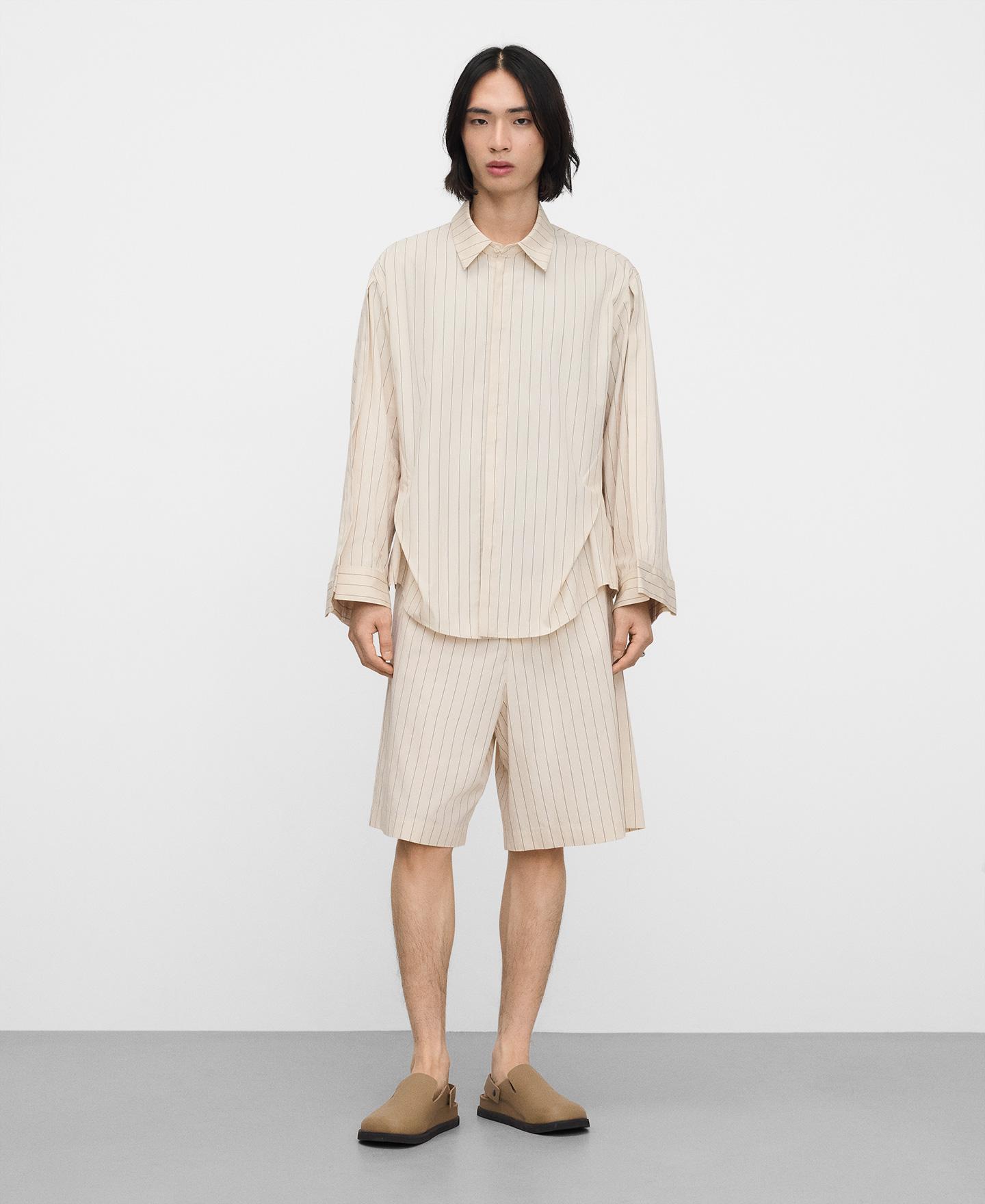 Bermudas Relaxed Fit Às Riscas Bege-2