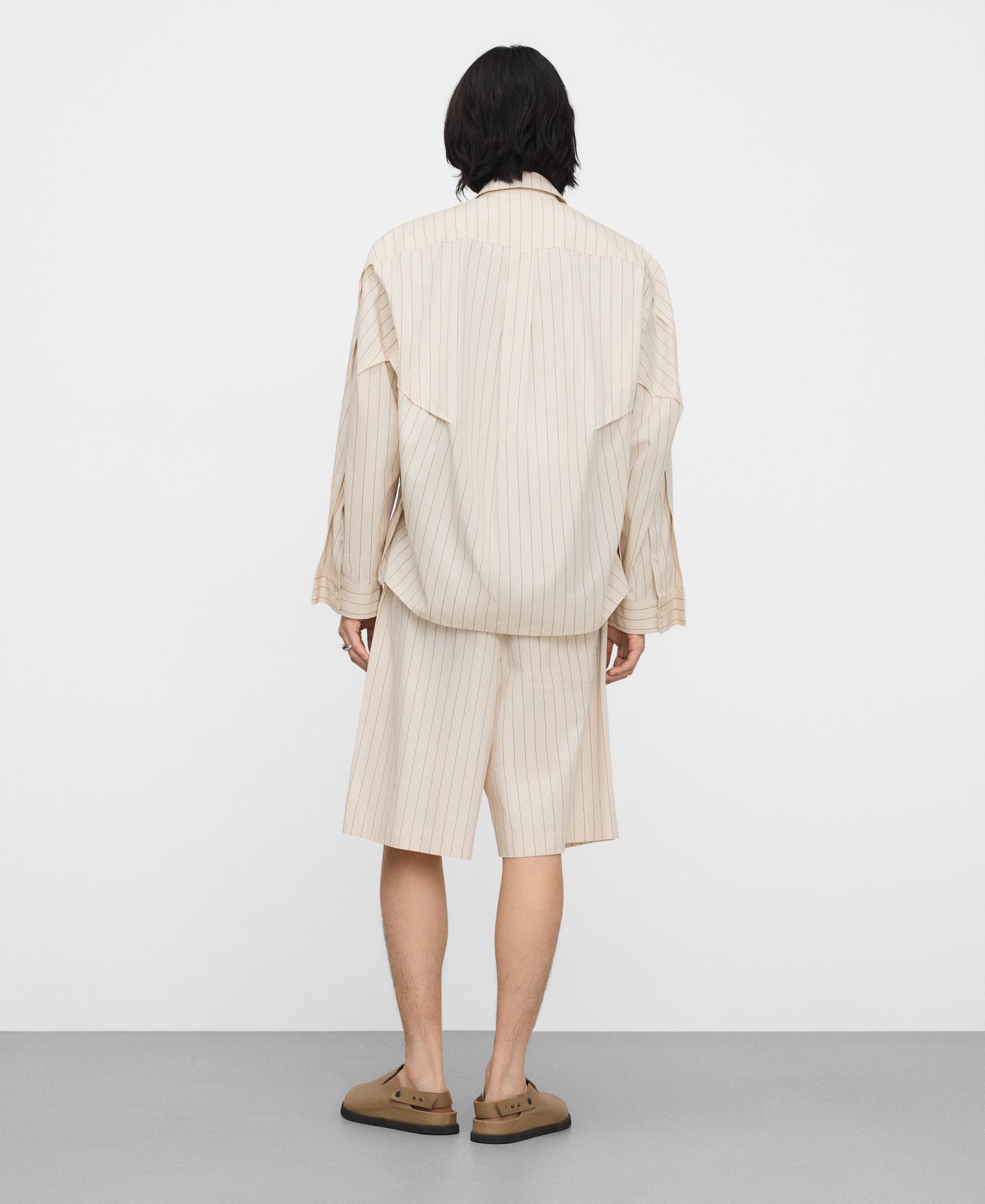 Bermudas Relaxed Fit Às Riscas Bege-3