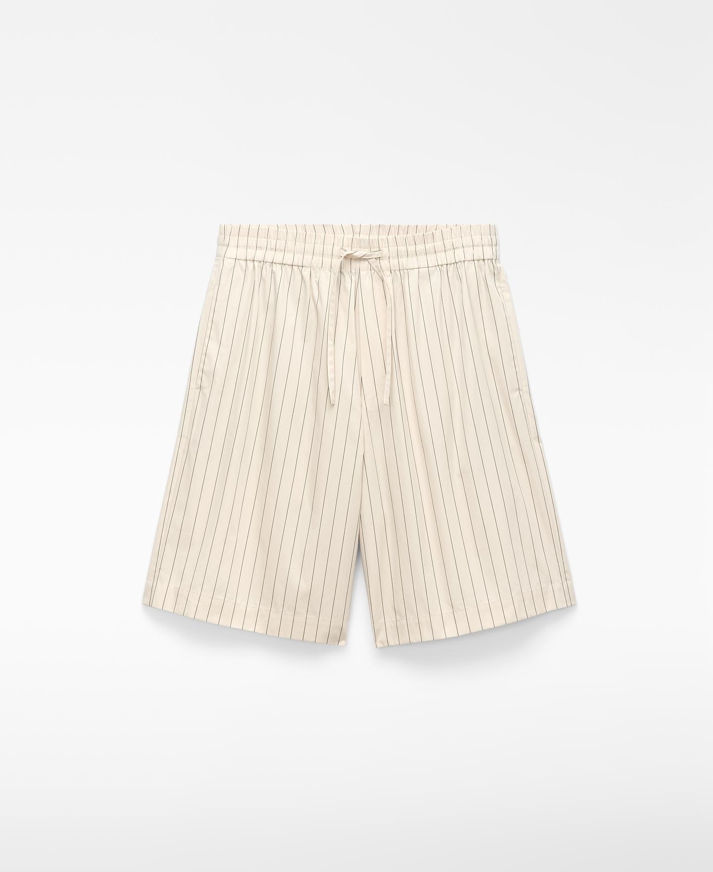Bermudas Relaxed Fit Às Riscas Bege-5