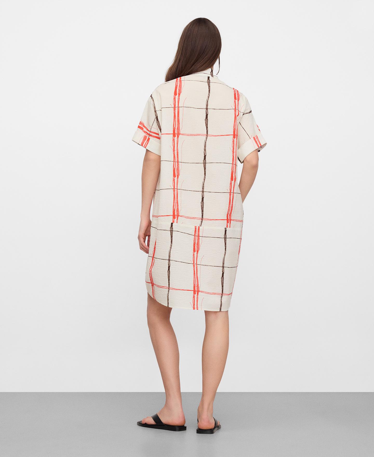 Vestido Midi Aos Quadrados em Tecido Seersucker Branco / Vermelho-3