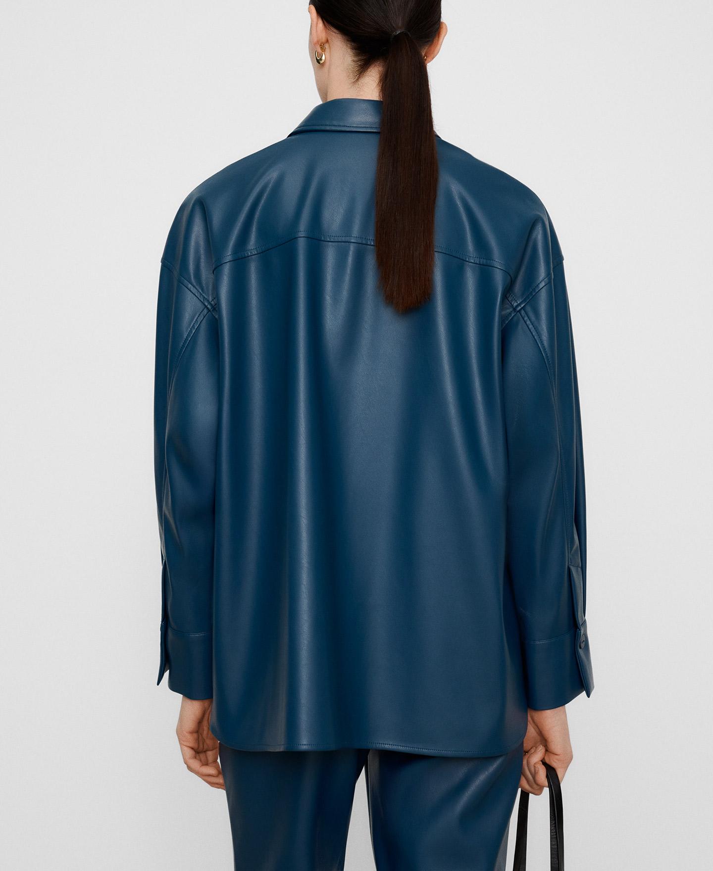 Sobrecamisa em Pele Não Pele com Bolso Frontal Azul-3