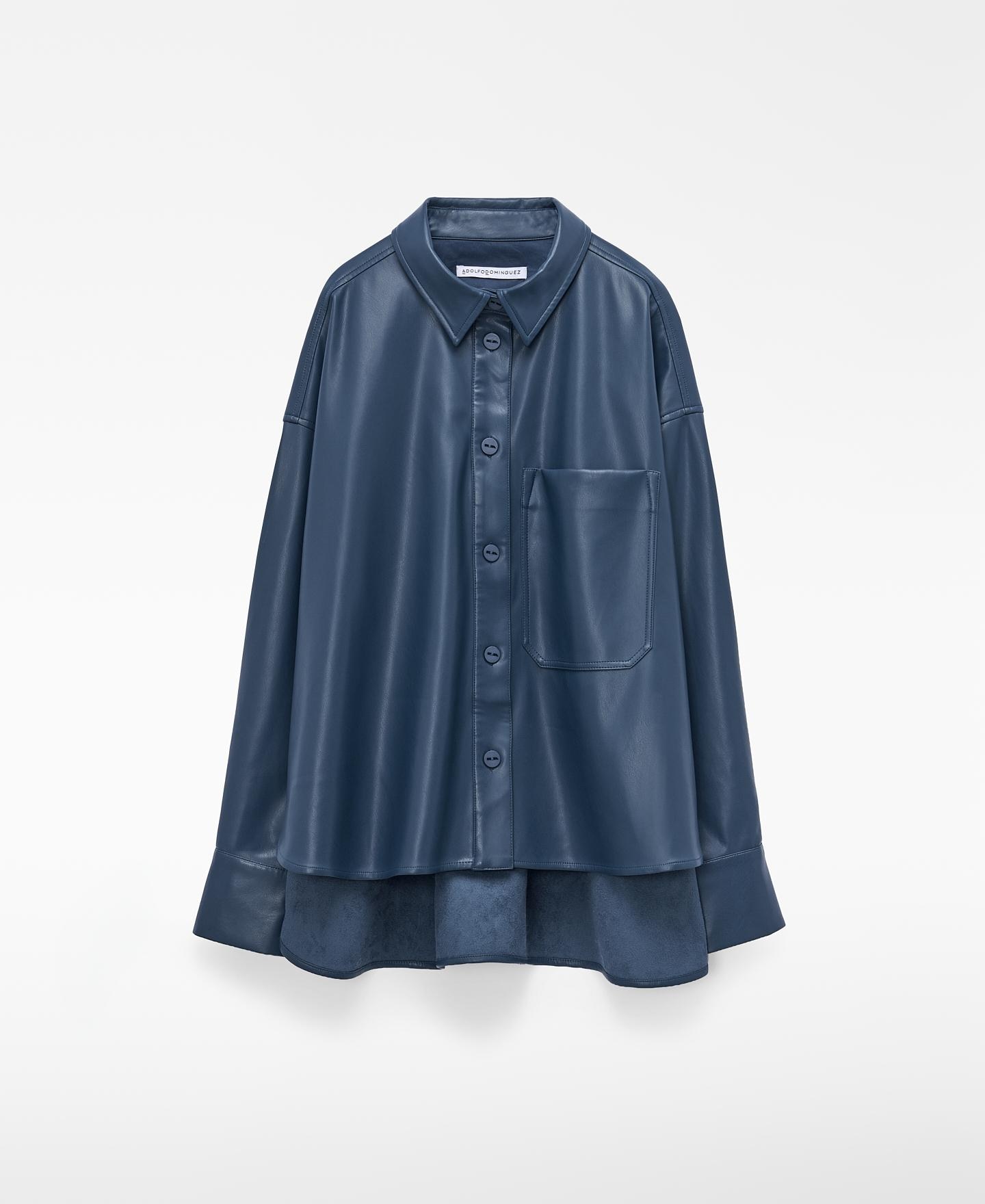 Sobrecamisa em Pele Não Pele com Bolso Frontal Azul-5