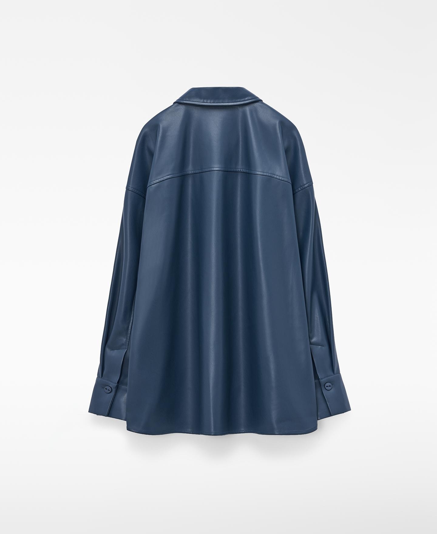 Sobrecamisa em Pele Não Pele com Bolso Frontal Azul-6