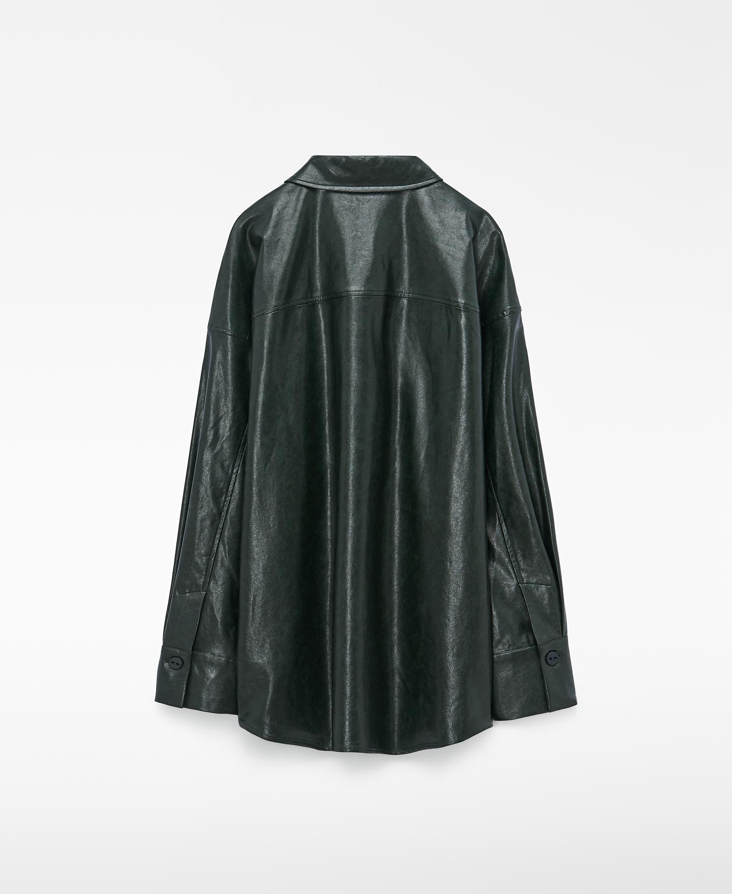Sobrecamisa com Gola Italiana em Pele Não Pele Verde-escuro-6