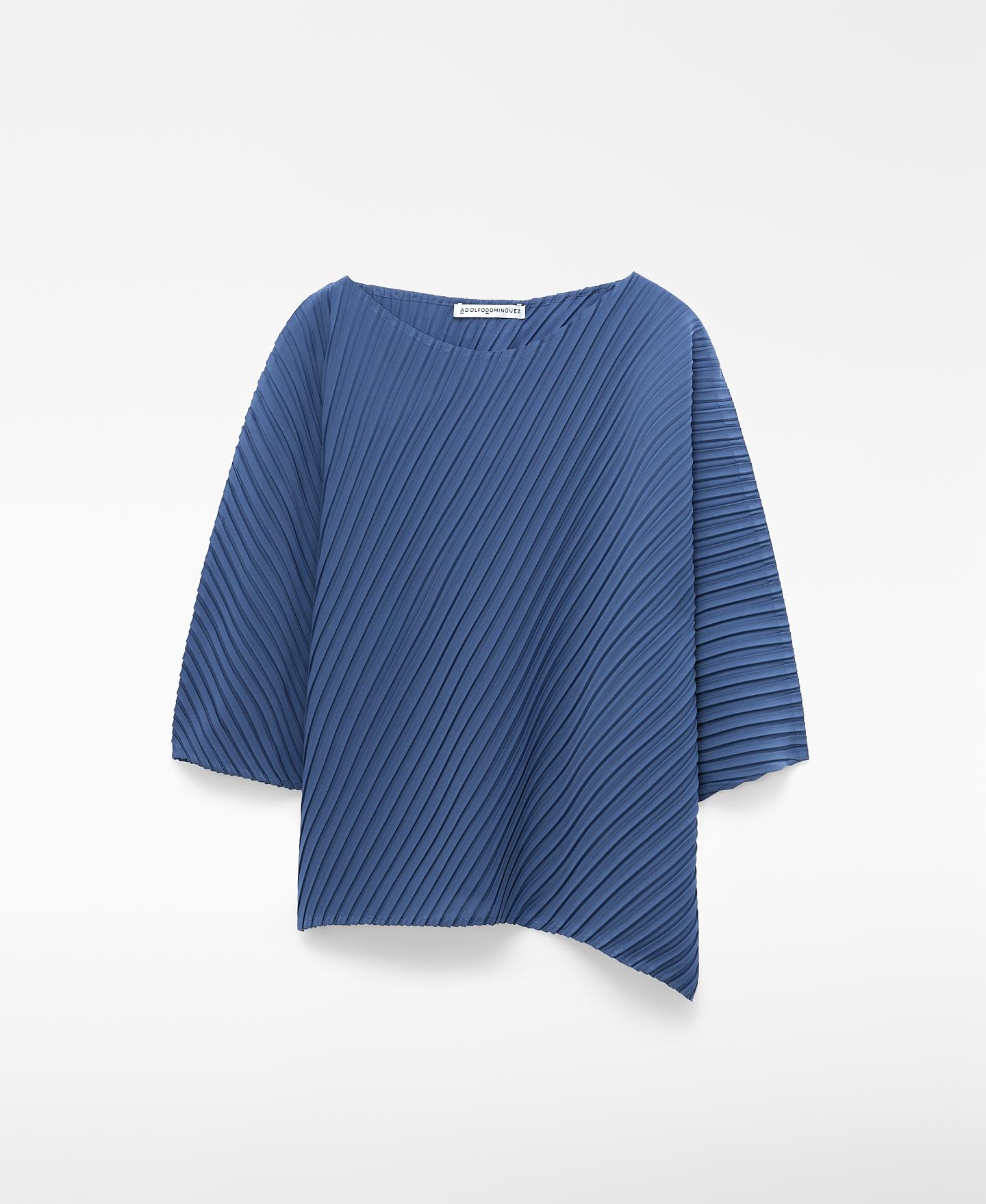 Top com Decote Barco em Tecido Crinkle Azul-6