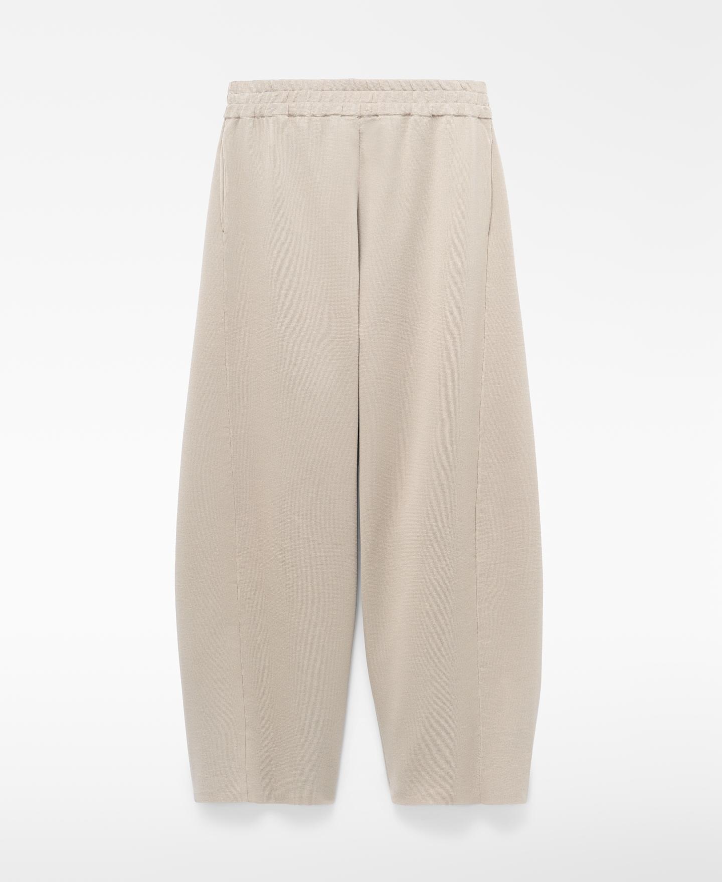 Calças Barrel Fit de Malha com Cintura Elástica Taupe-5