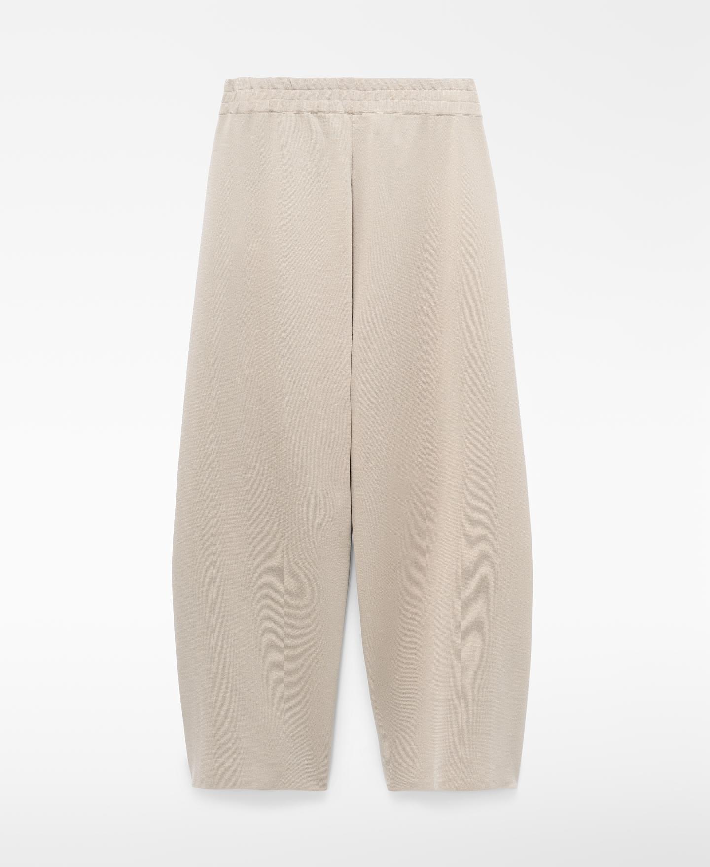 Calças Barrel Fit de Malha com Cintura Elástica Taupe-6