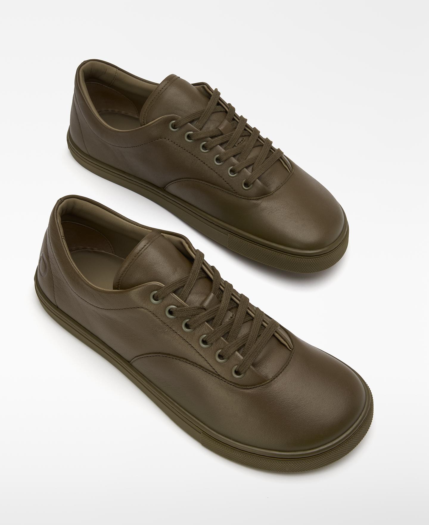 Sapatilhas Desportivas Barefoot de Pele com Atacadores Caqui-2