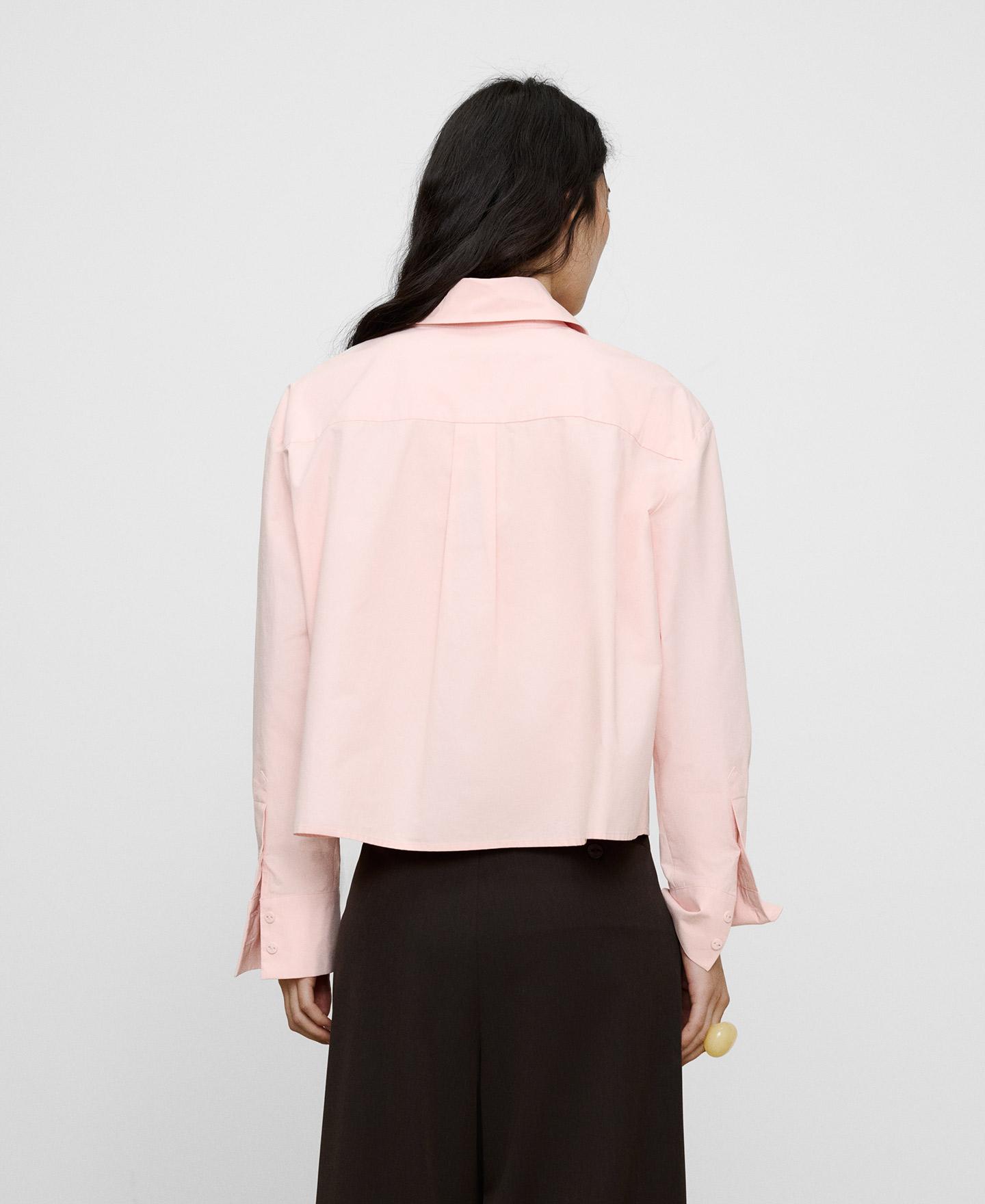 Camisa Curta com Gola Italiana Assimétrica de Algodão Rosa-3