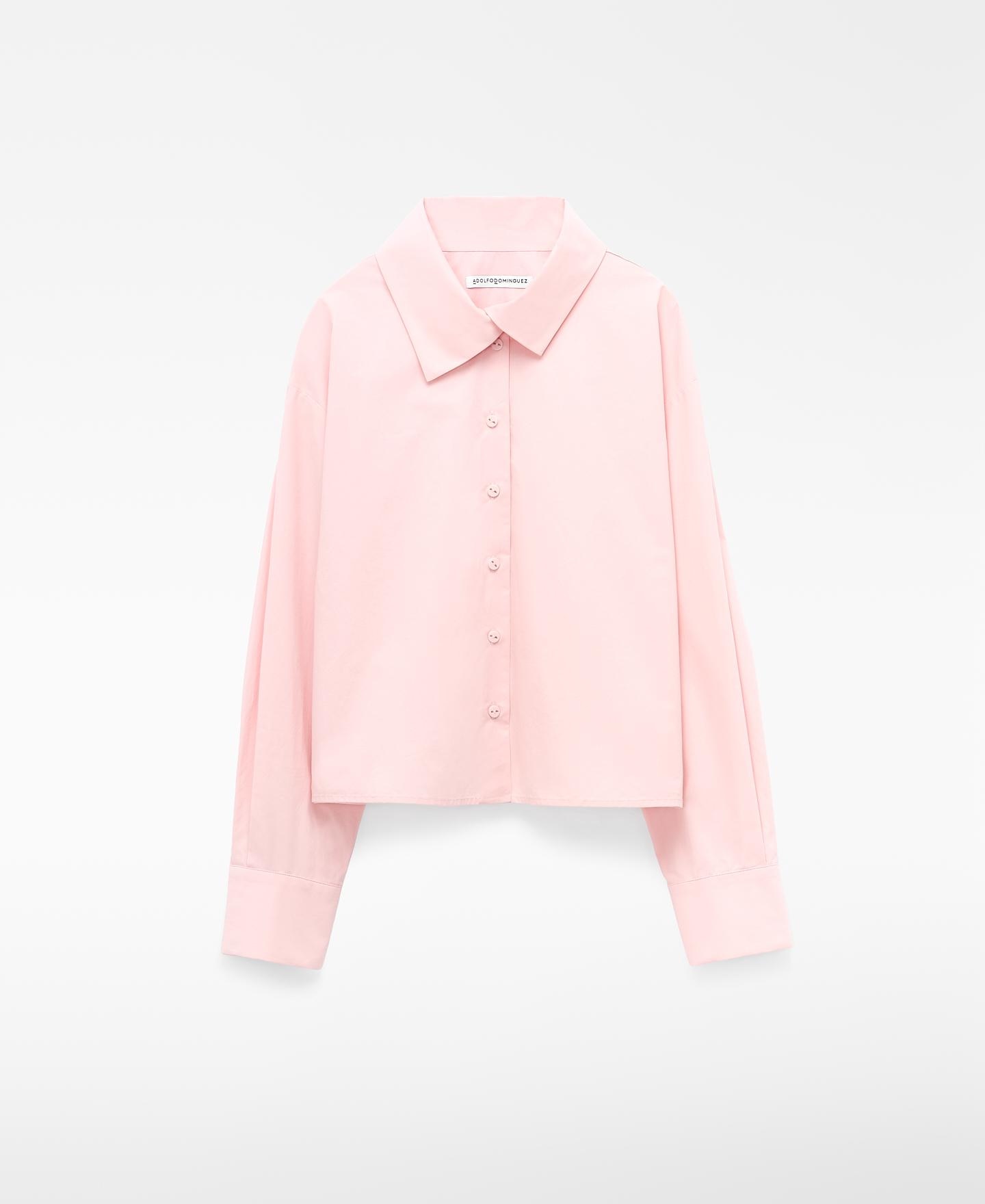 Camisa Curta com Gola Italiana Assimétrica de Algodão Rosa-5