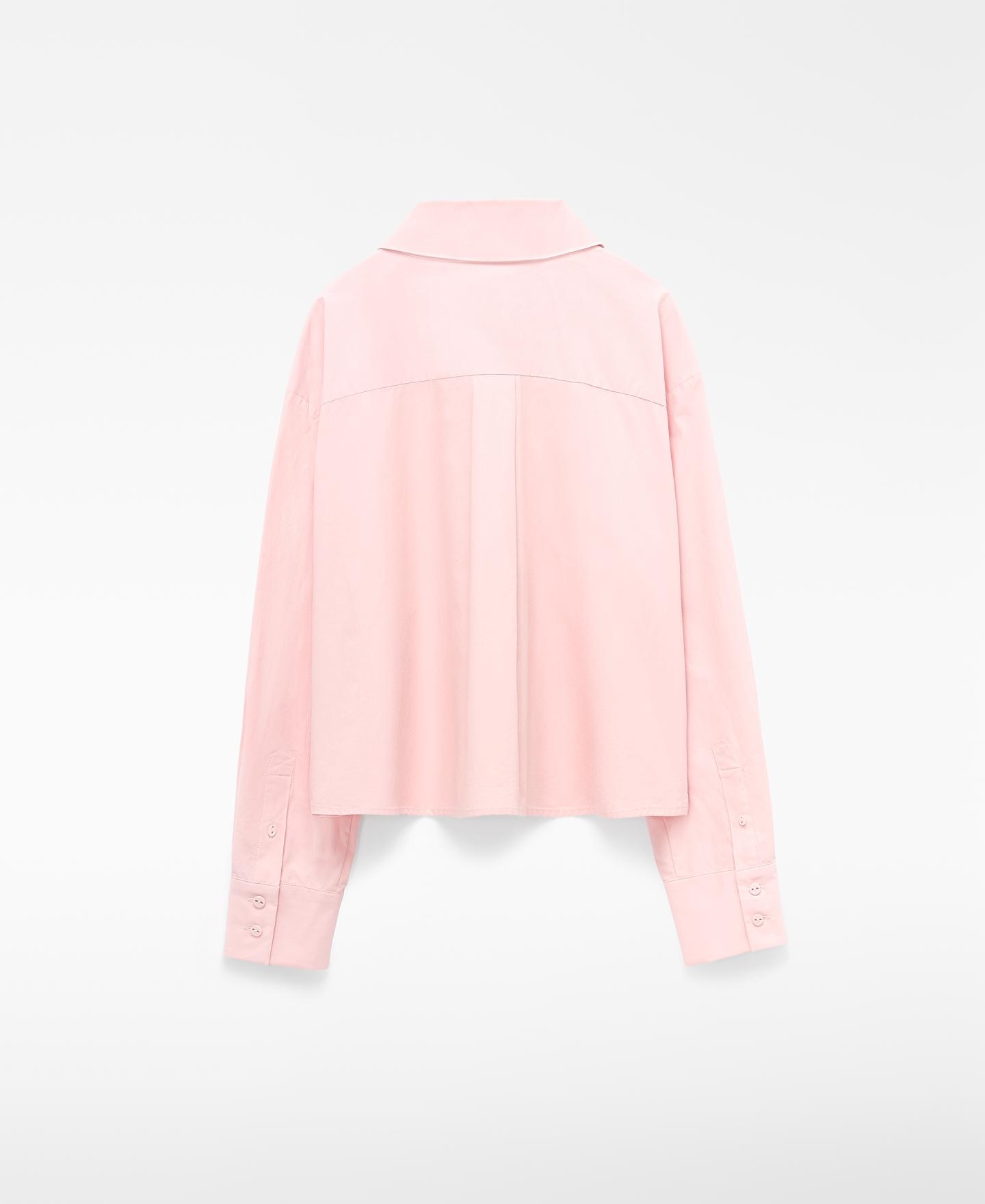 Camisa Curta com Gola Italiana Assimétrica de Algodão Rosa-6