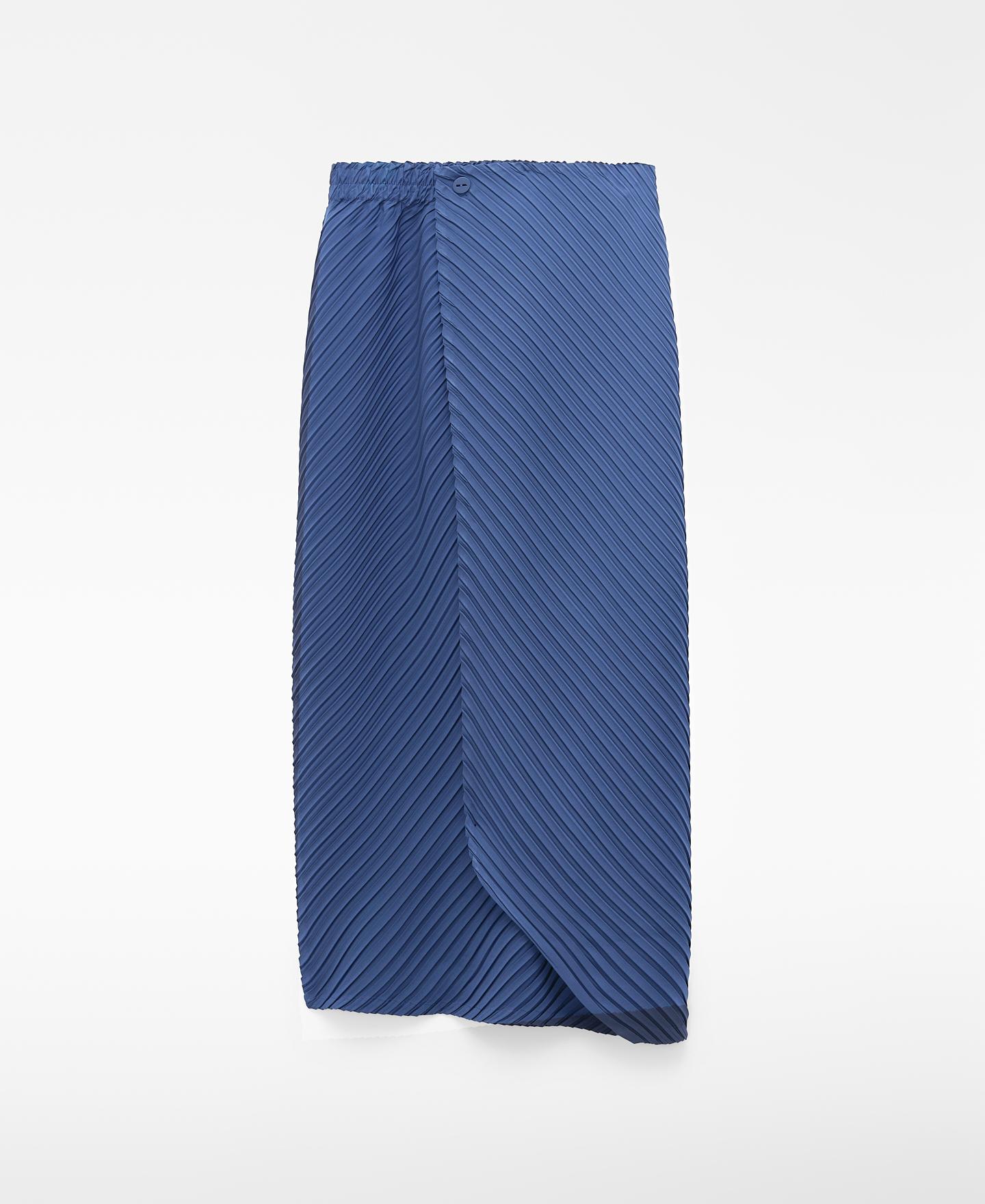 Saia Midi com Parte Frontal Cruzada em Tecido Crinkle Azul-5